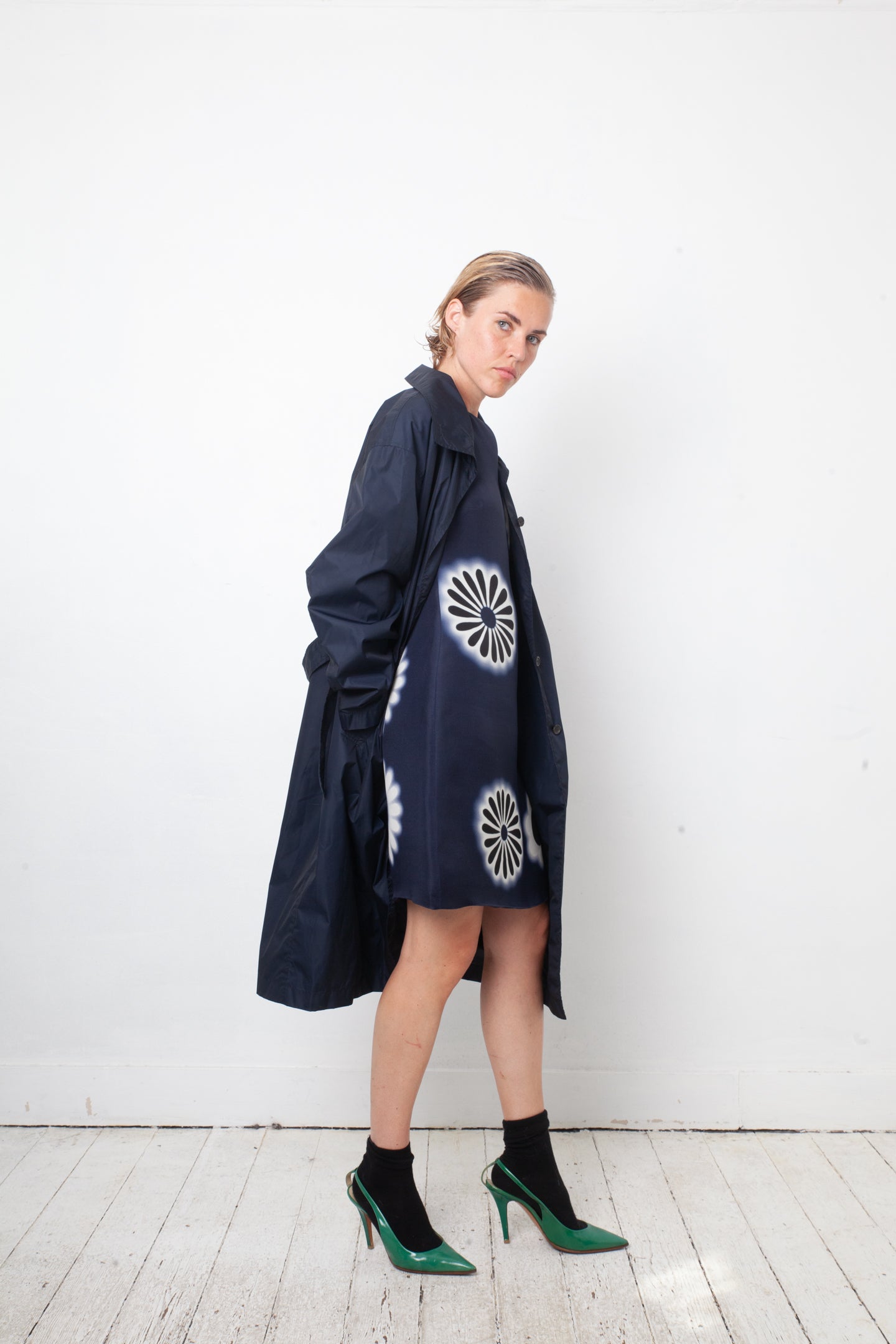 Prada 2000's dark blue nylon trench coat with belt