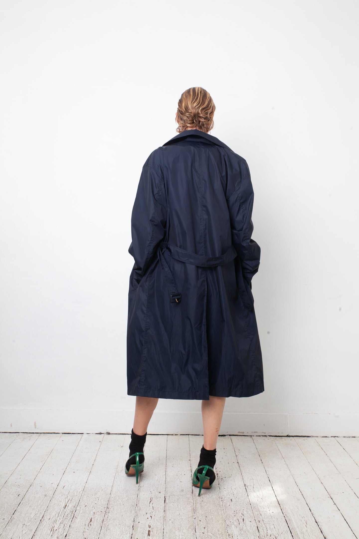 Prada 2000's dark blue nylon trench coat with belt