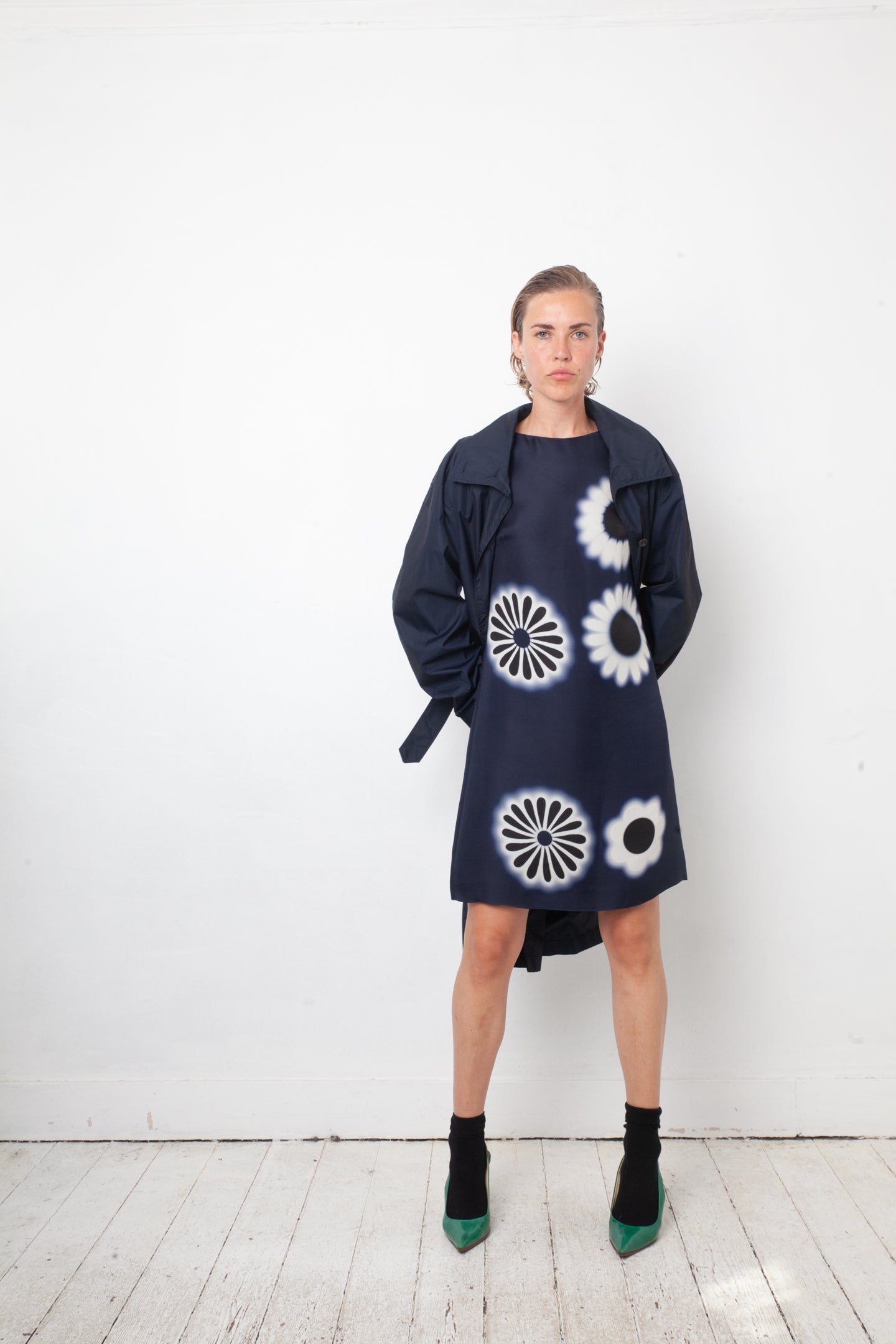 Prada Spring 2013 dark blue silk flower print dress