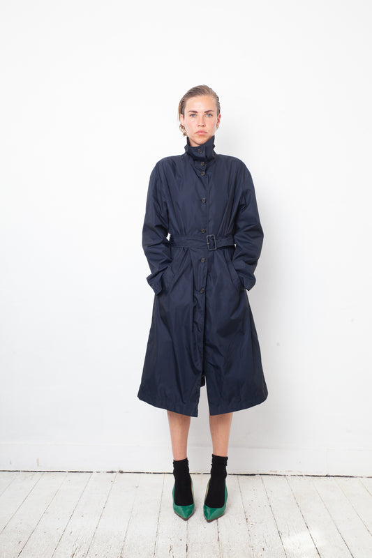 Prada 2000's dark blue nylon trench coat with belt