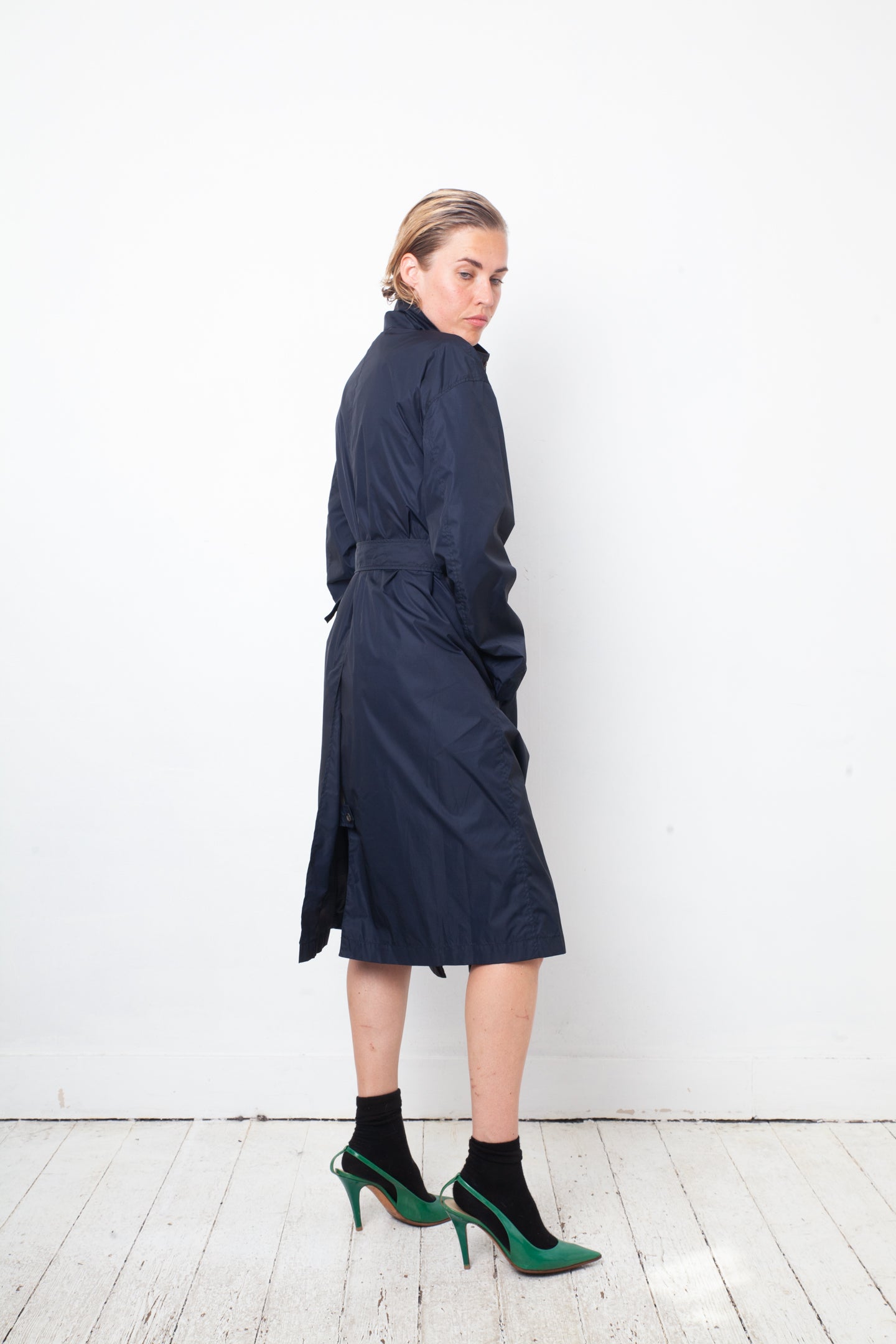 Prada 2000's dark blue nylon trench coat with belt