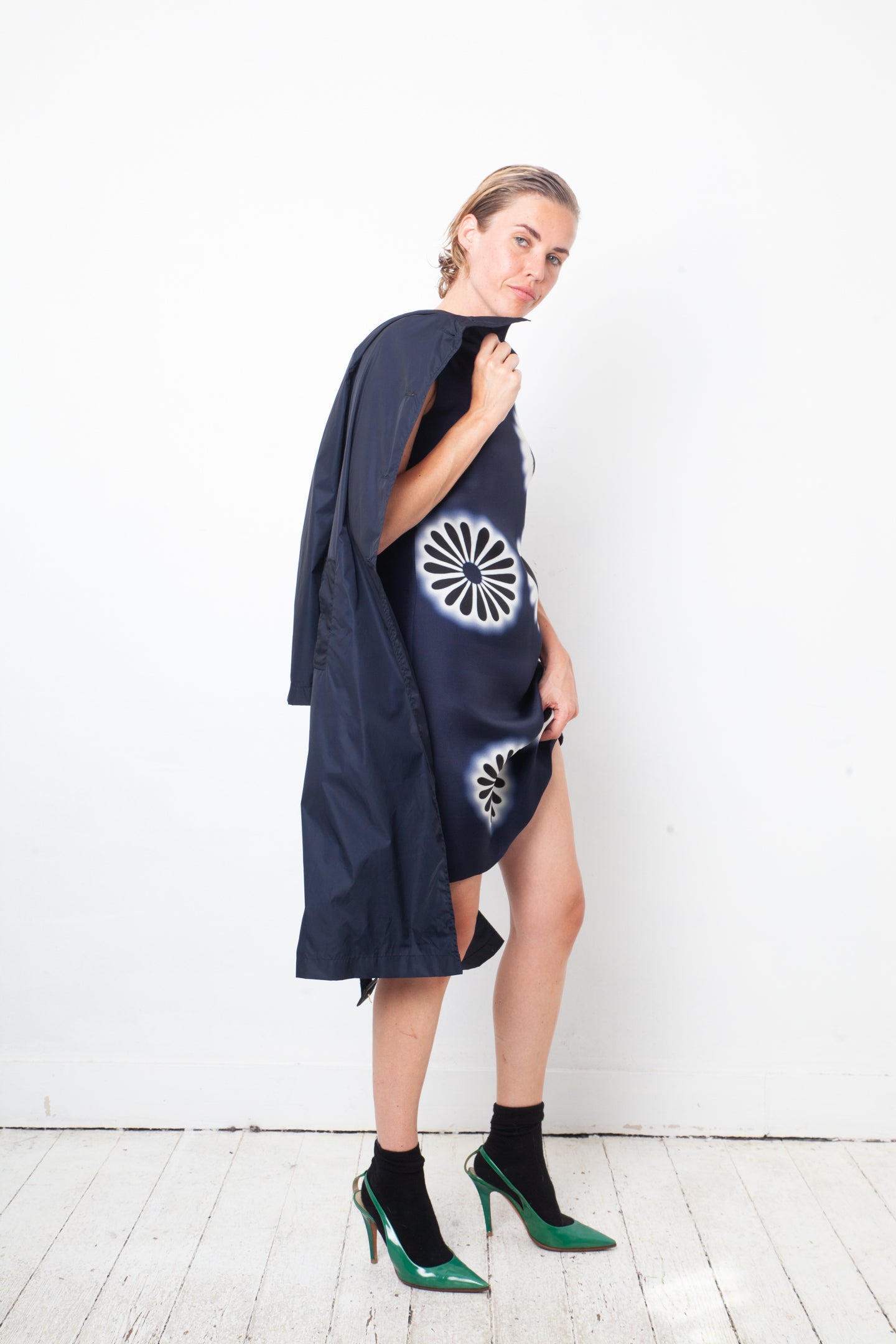 Prada Spring 2013 dark blue silk flower print dress
