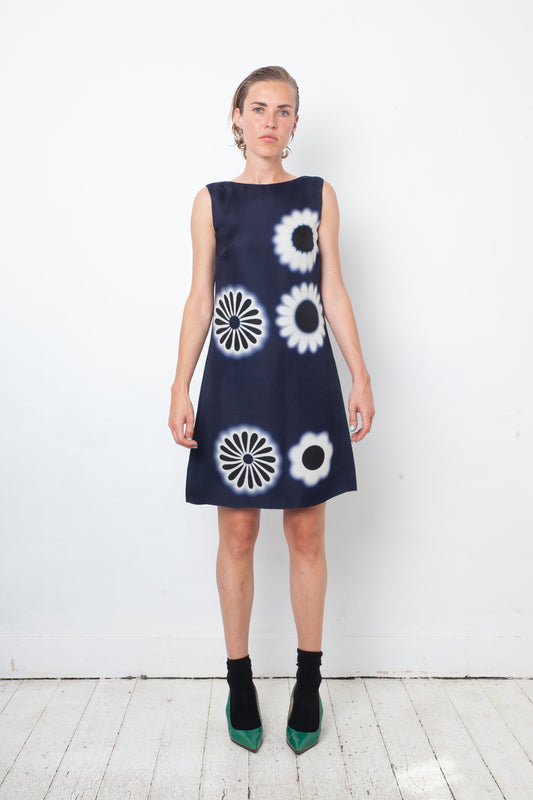 Prada Spring 2013 dark blue silk flower print dress