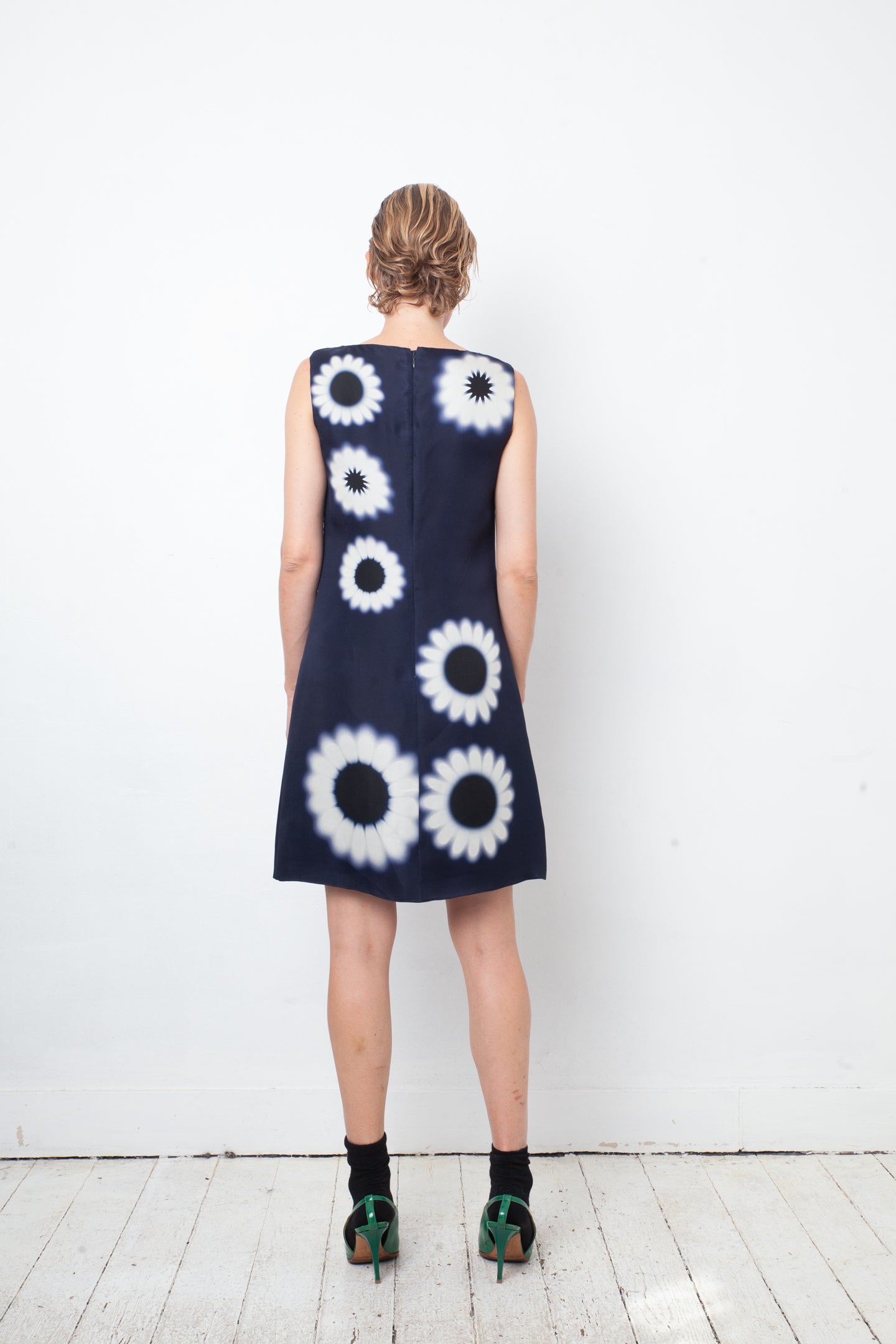 Prada Spring 2013 dark blue silk flower print dress