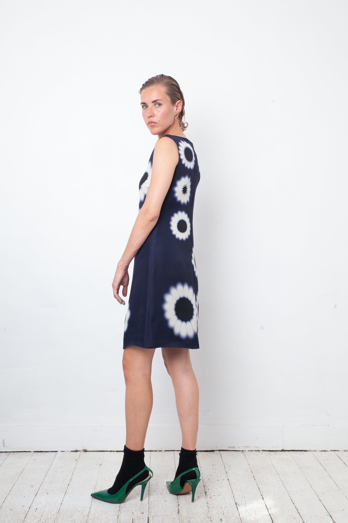 Prada Spring 2013 dark blue silk flower print dress