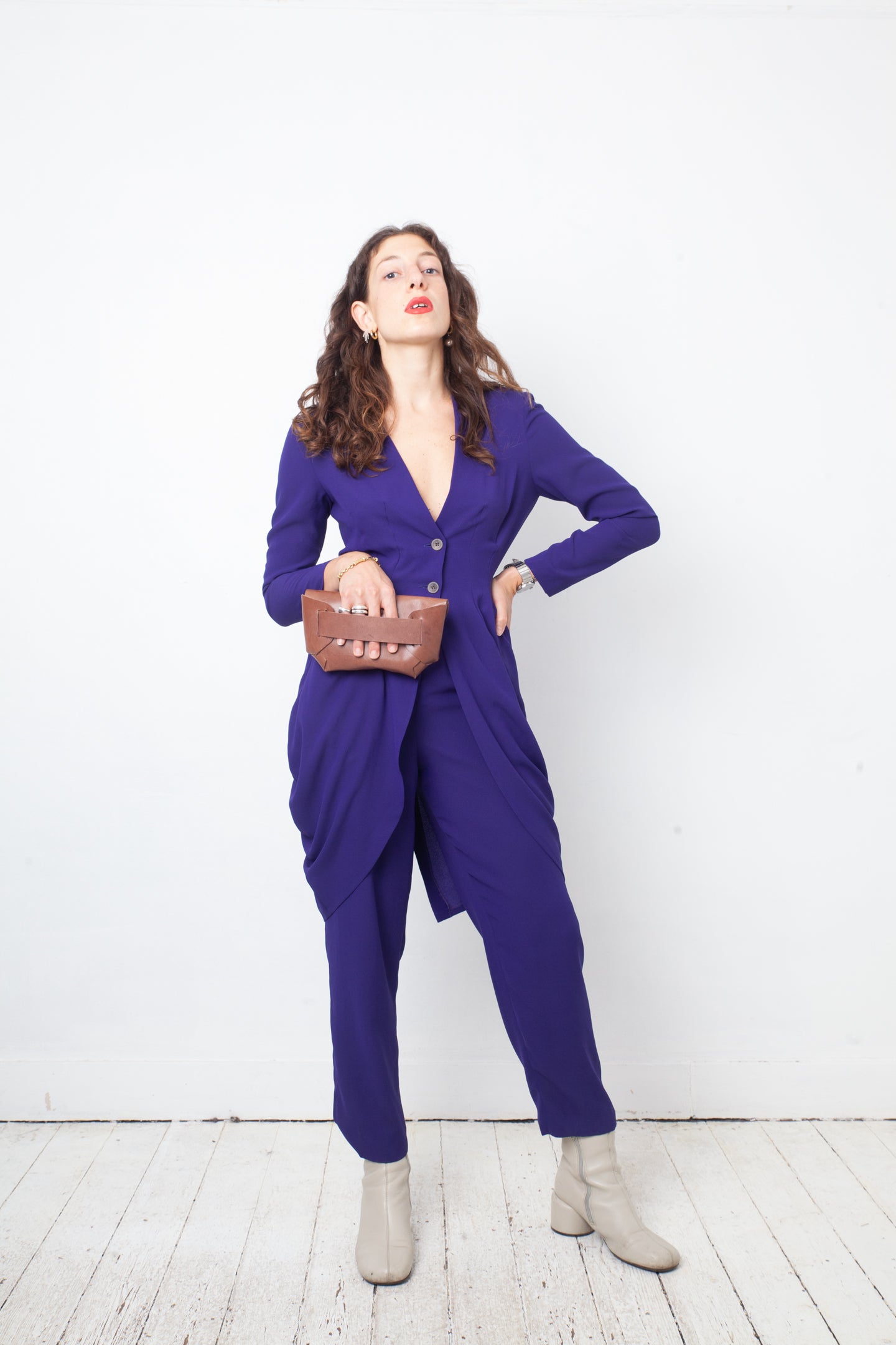 Emporio Armani 90's purple jumpsuit with attached blazer