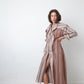 Y Project wool striped beige and red button shirt dress with tulle layer