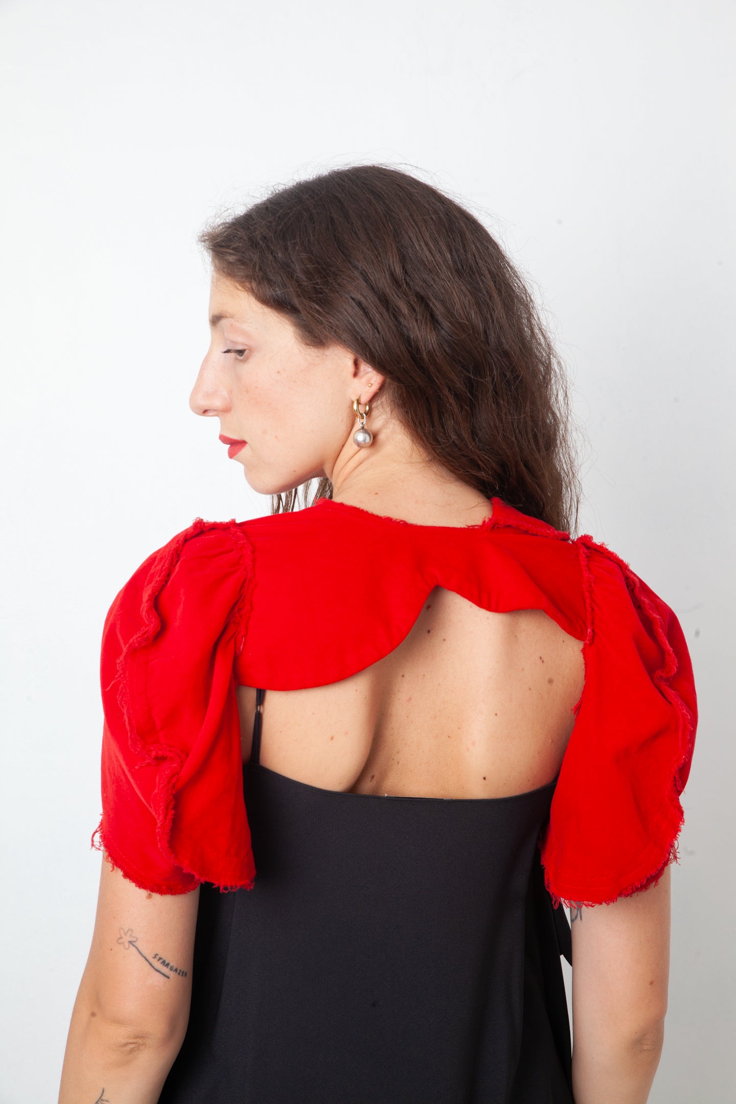 Comme des Garçons 2003 red velvet flower petal bolero jacket