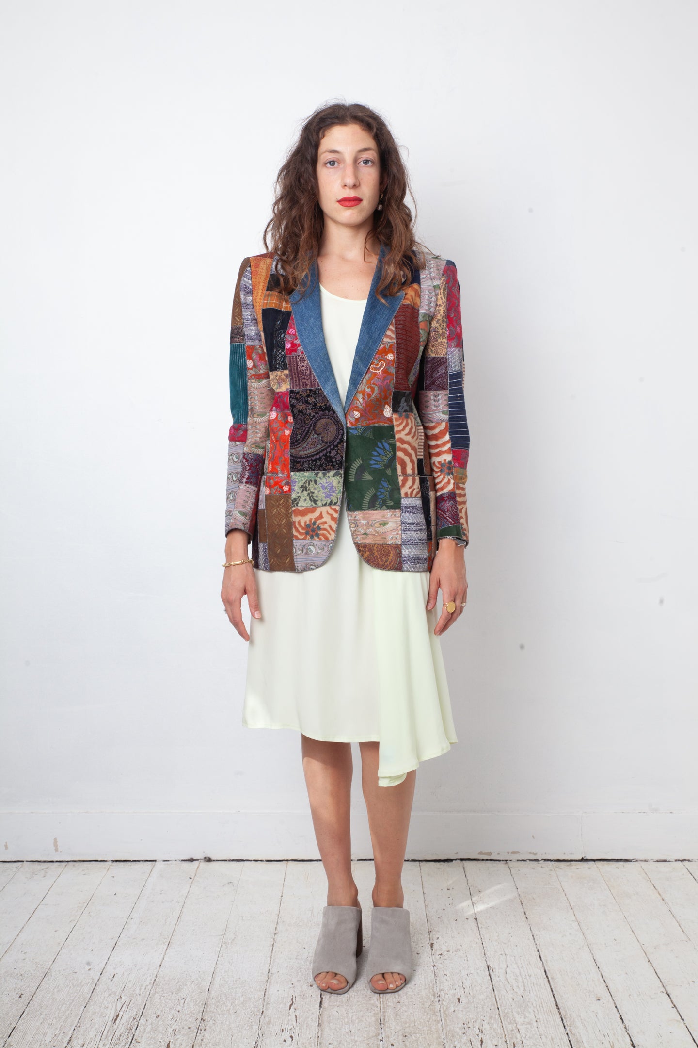 Roberto Cavalli 1970's patchwork multicolor leather and denim jacket