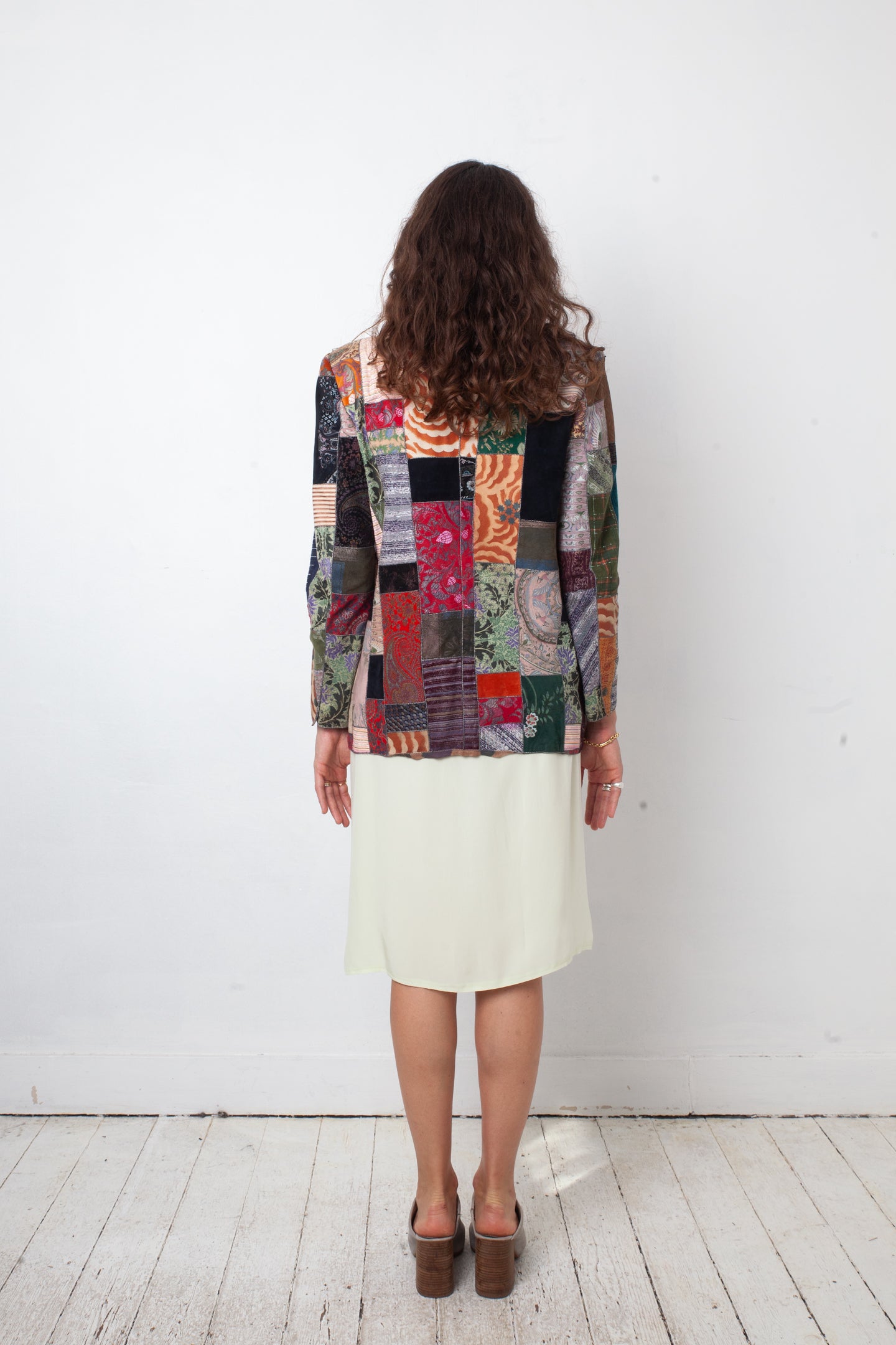 Roberto Cavalli 1970's patchwork multicolor leather and denim jacket