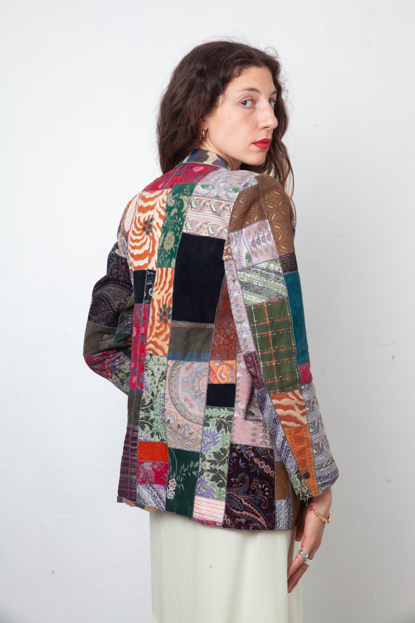 Roberto Cavalli 1970's patchwork multicolor leather and denim jacket
