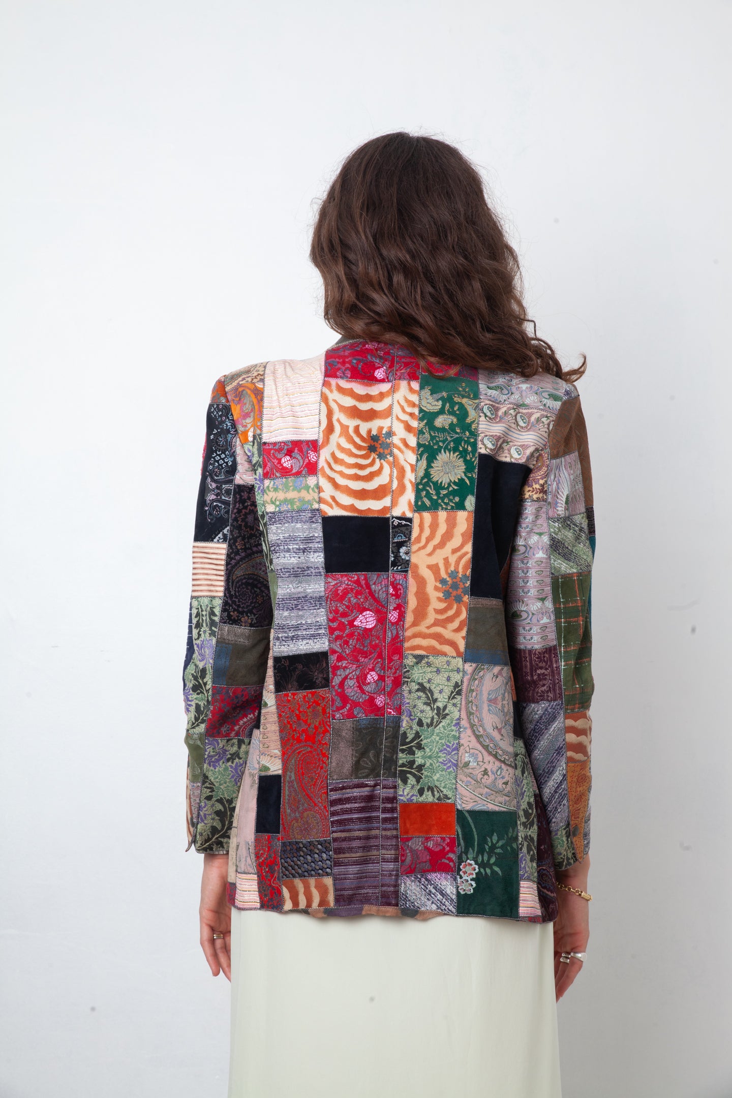 Roberto Cavalli 1970's patchwork multicolor leather and denim jacket