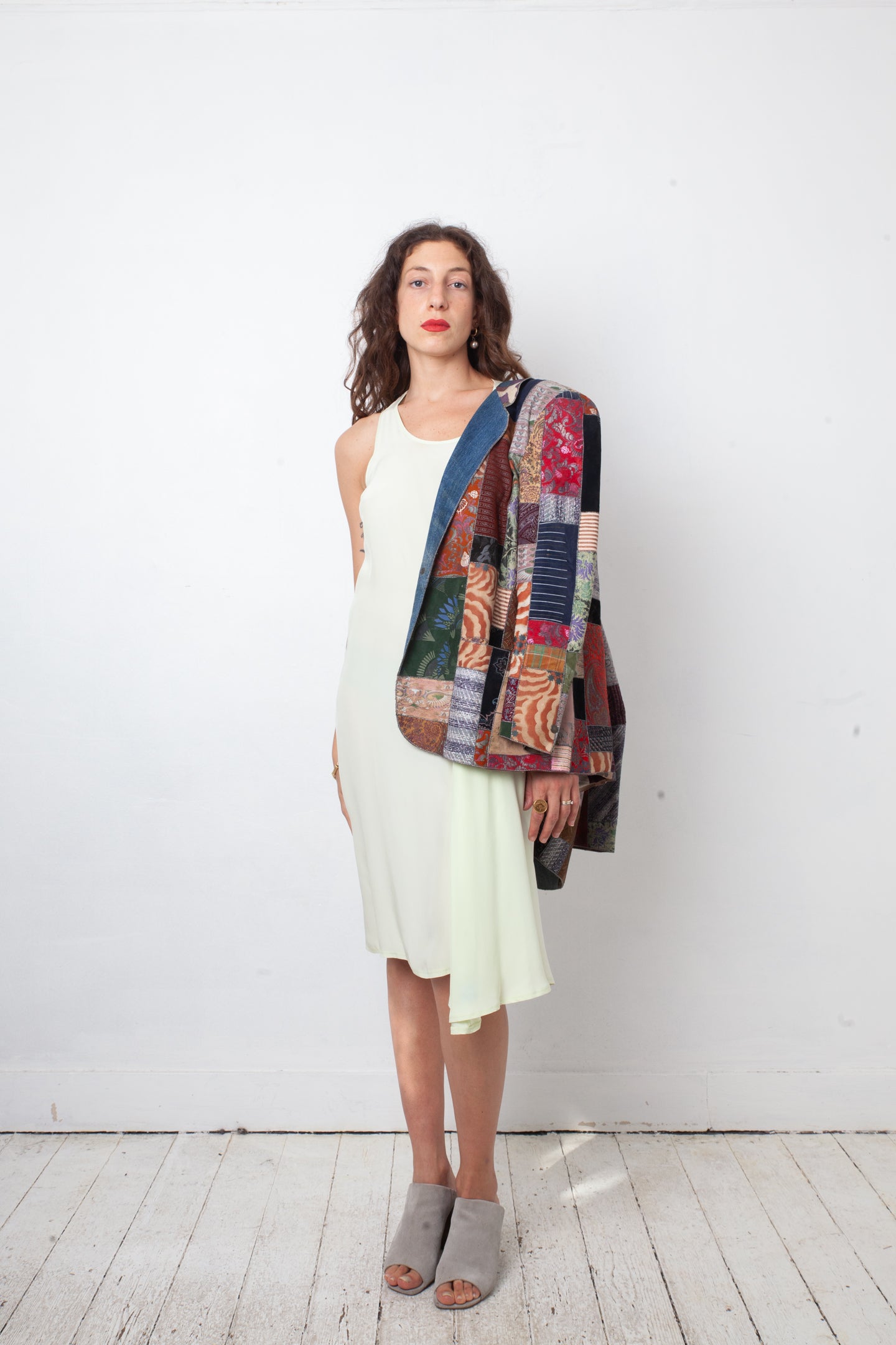 Roberto Cavalli 1970's patchwork multicolor leather and denim jacket