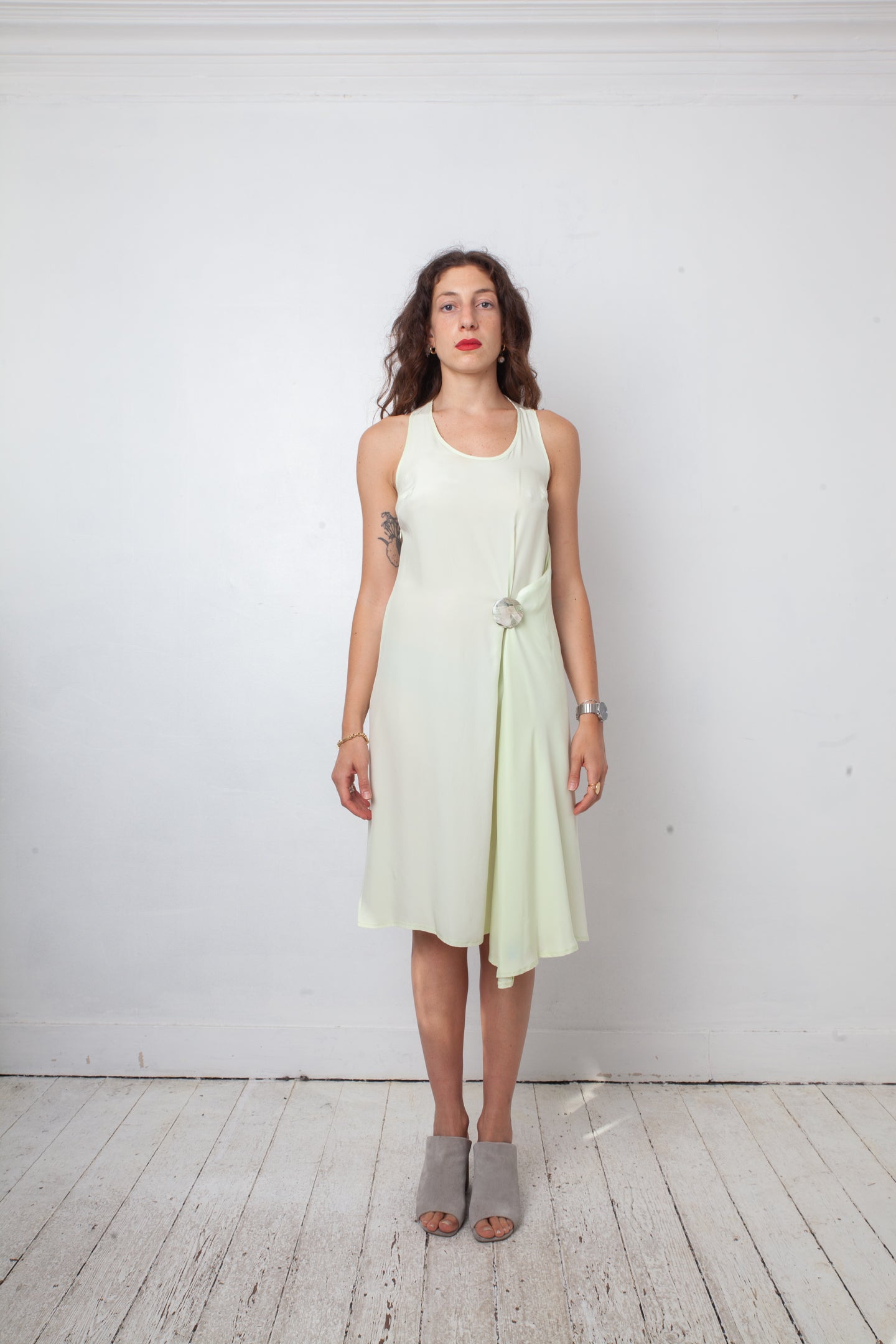 A.F. Vandervorst 2000's pastel green silk dress with pin detail