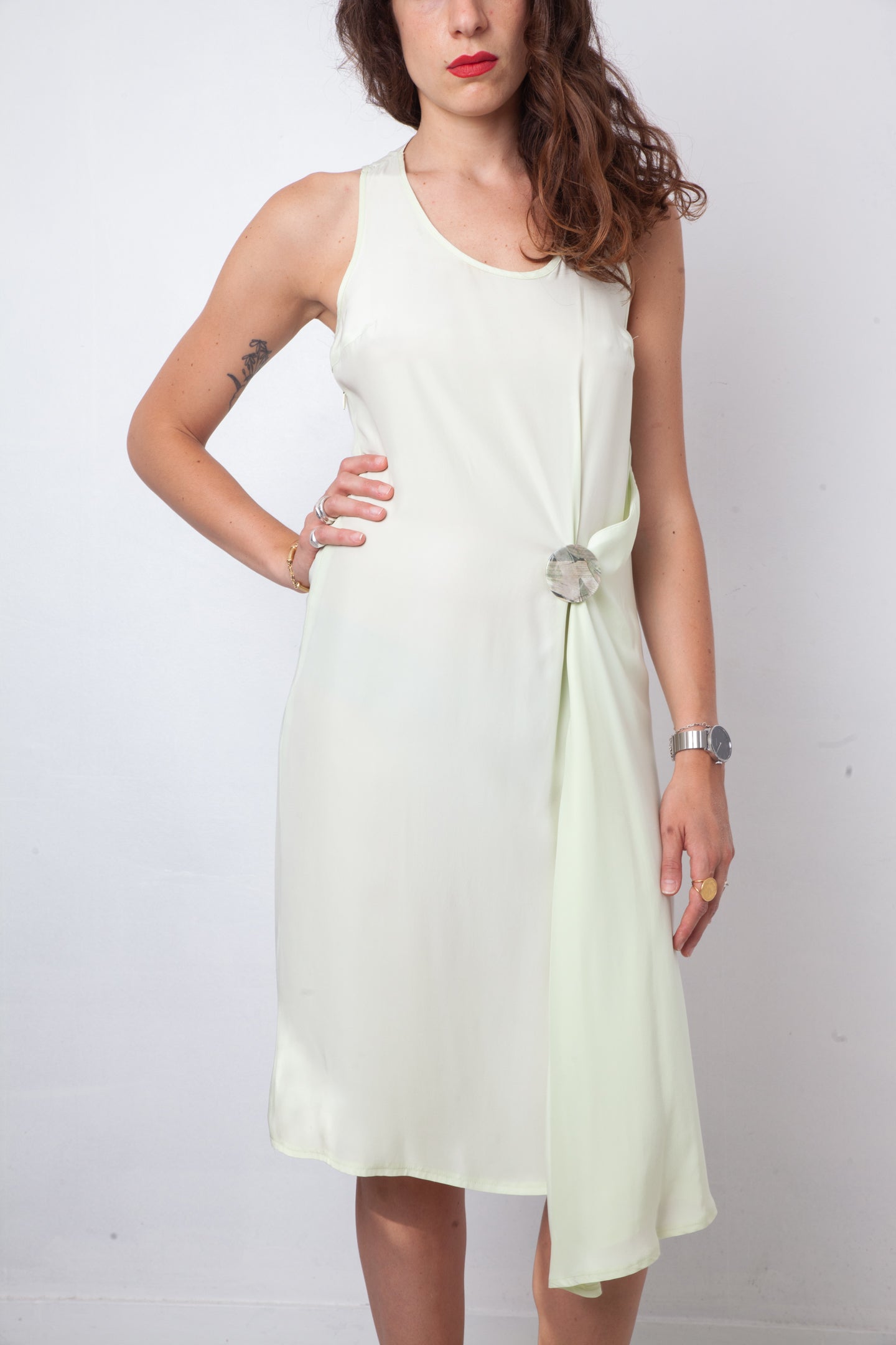 A.F. Vandervorst 2000's pastel green silk dress with pin detail