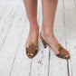 Andrea Pfister 80's khaki leather pineapple sandals size 39
