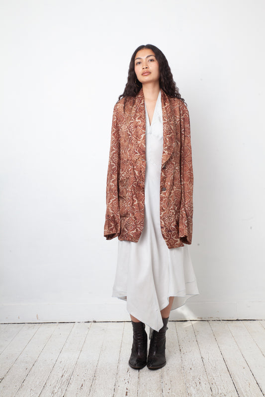 Dries van Noten 90's brown silk floral print oversized blazer