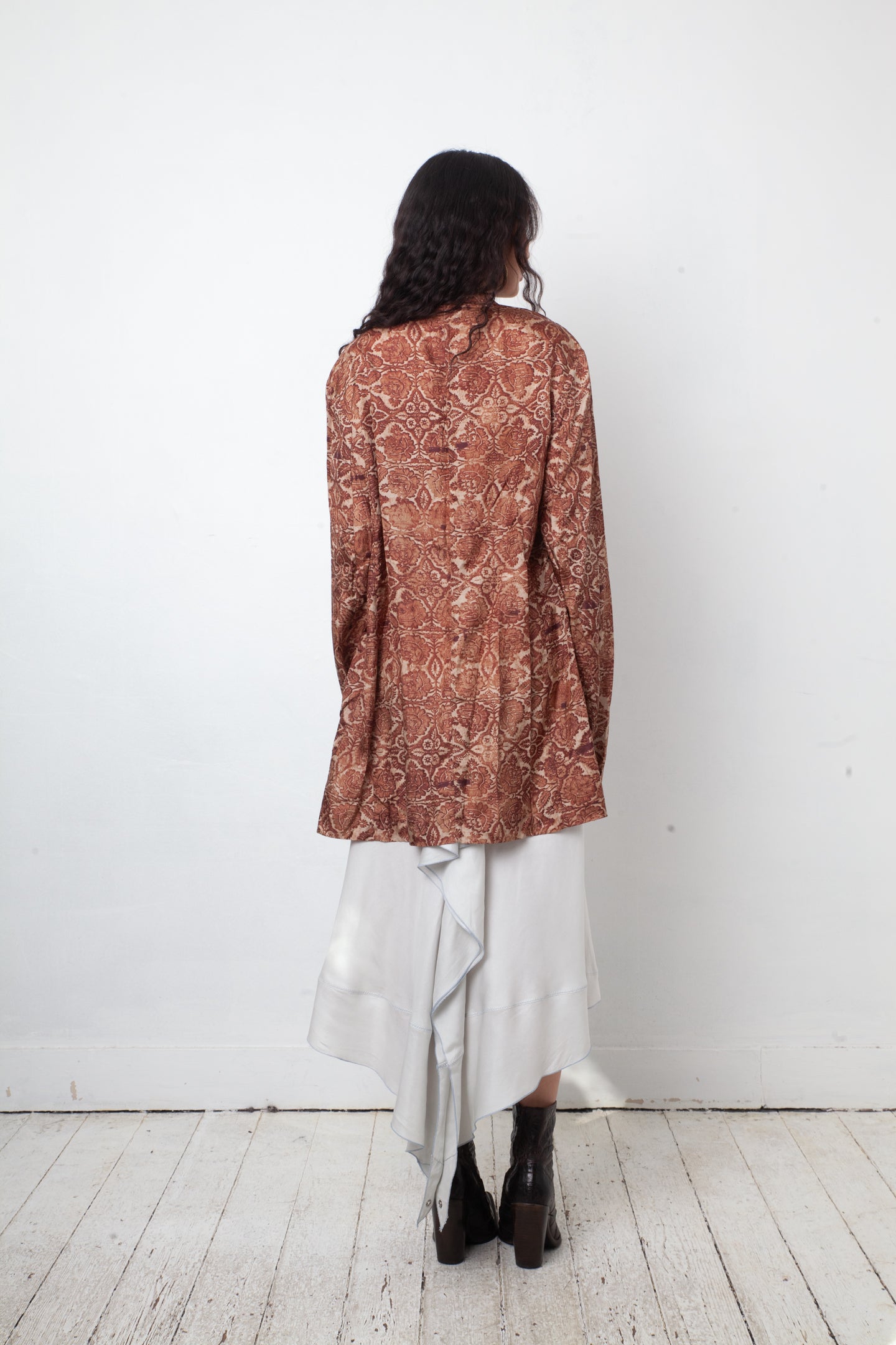 Dries van Noten 90's brown silk floral print oversized blazer