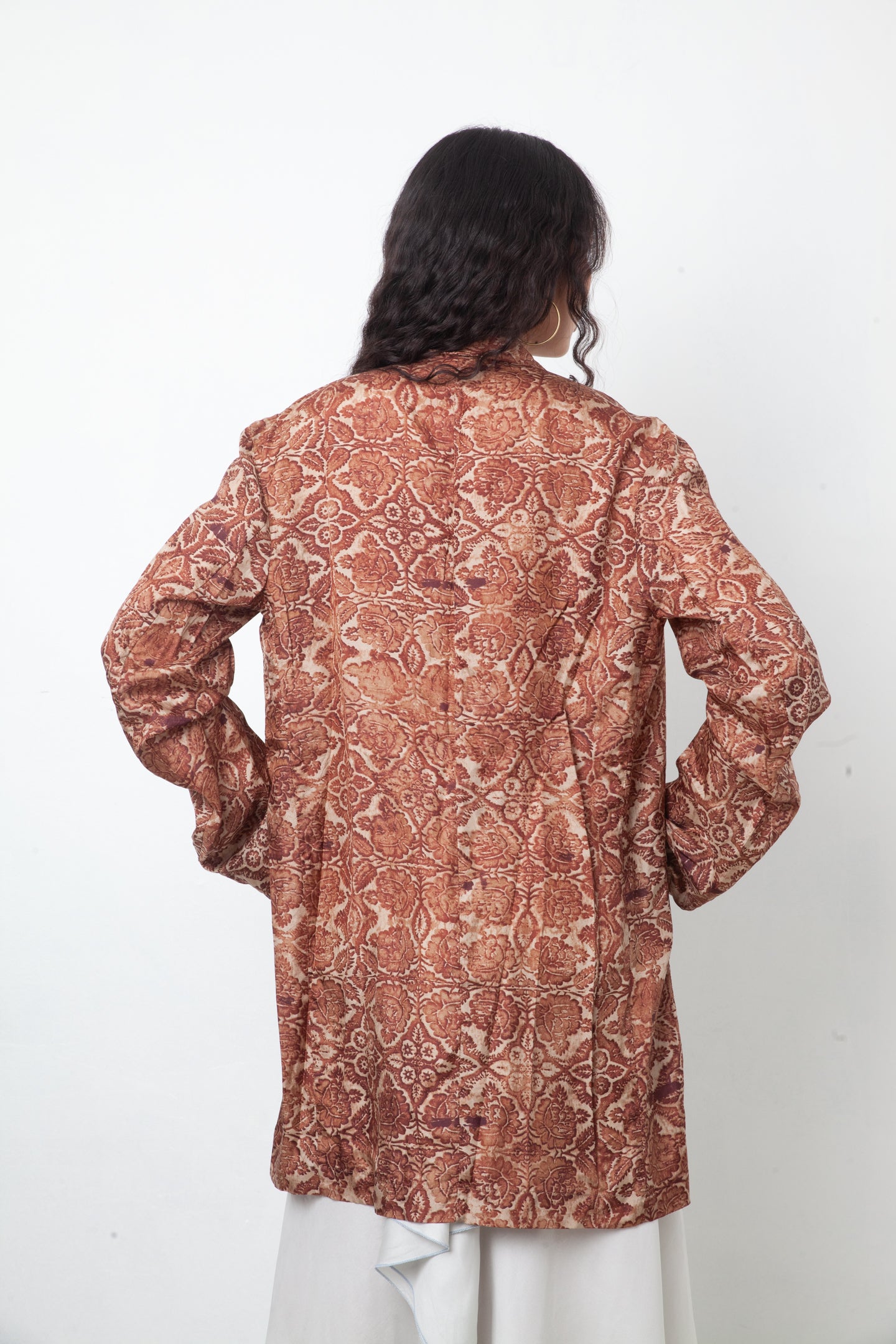 Dries van Noten 90's brown silk floral print oversized blazer
