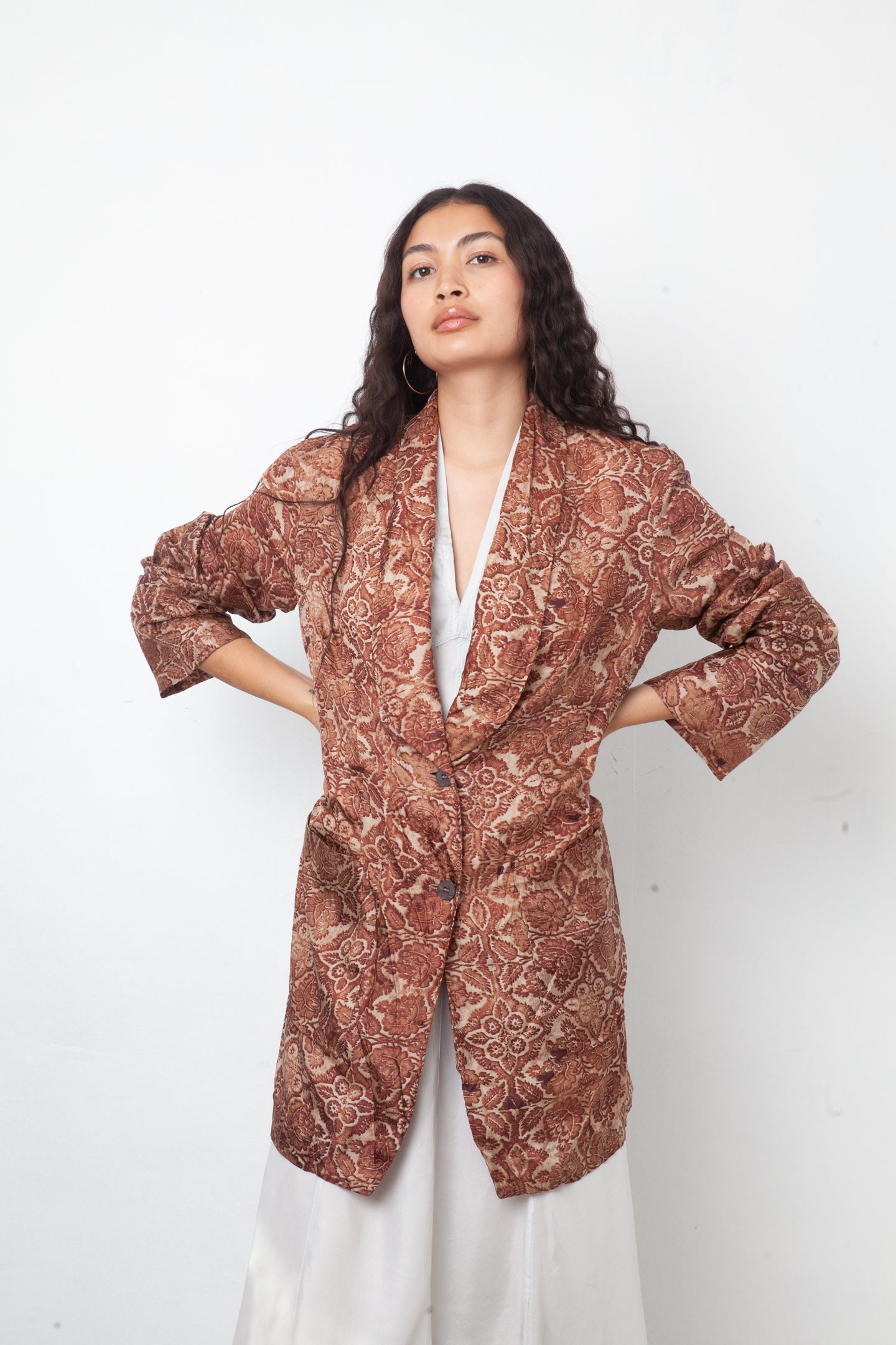 Dries van Noten 90's brown silk floral print oversized blazer