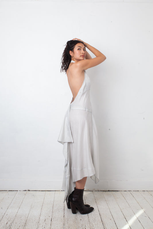 Prada linea rossa 2000's silk grey halter dress with open back