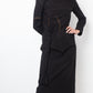 Yohji Yamamoto 2000's black cotton dress with orange stitching and braid detail