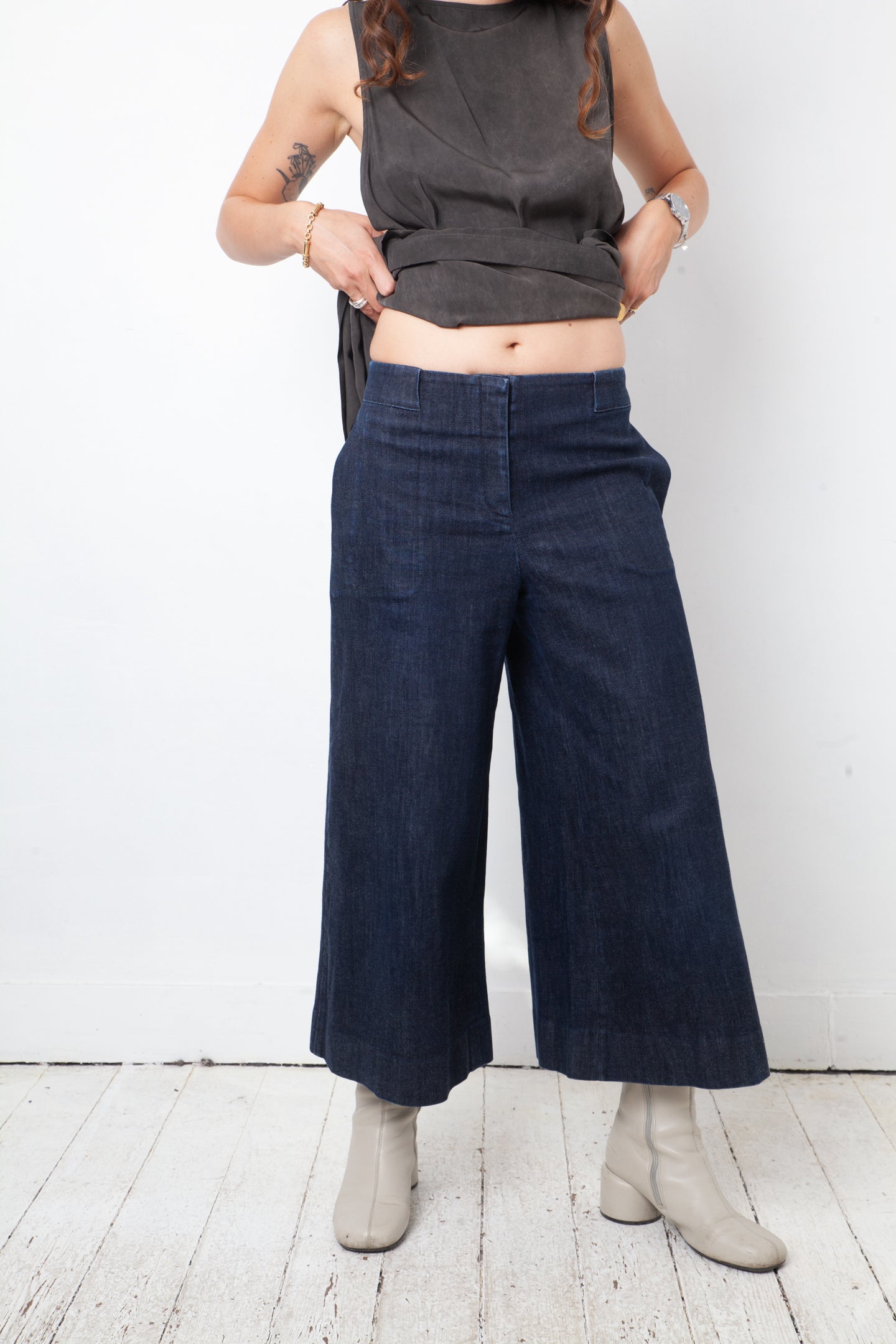 Martin Margiela 2017 denim cropped wide trousers