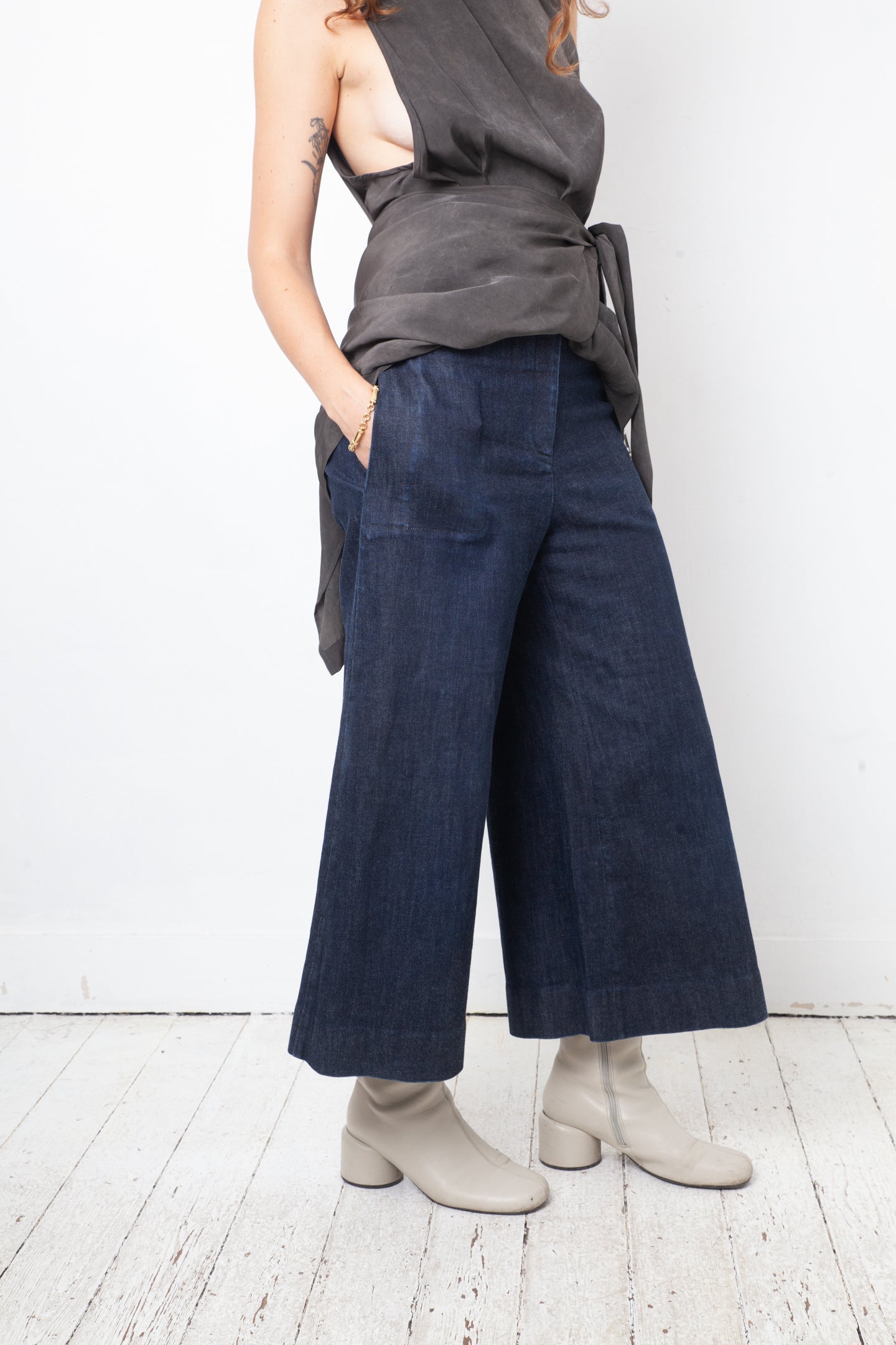 Martin Margiela 2017 denim cropped wide trousers