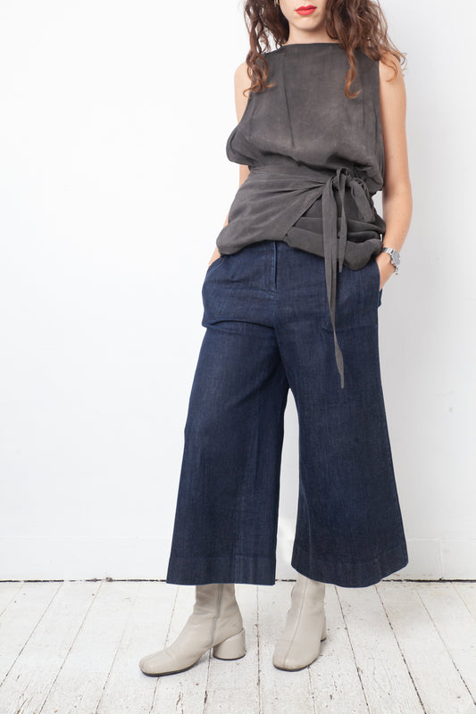 Martin Margiela 2017 denim cropped wide trousers