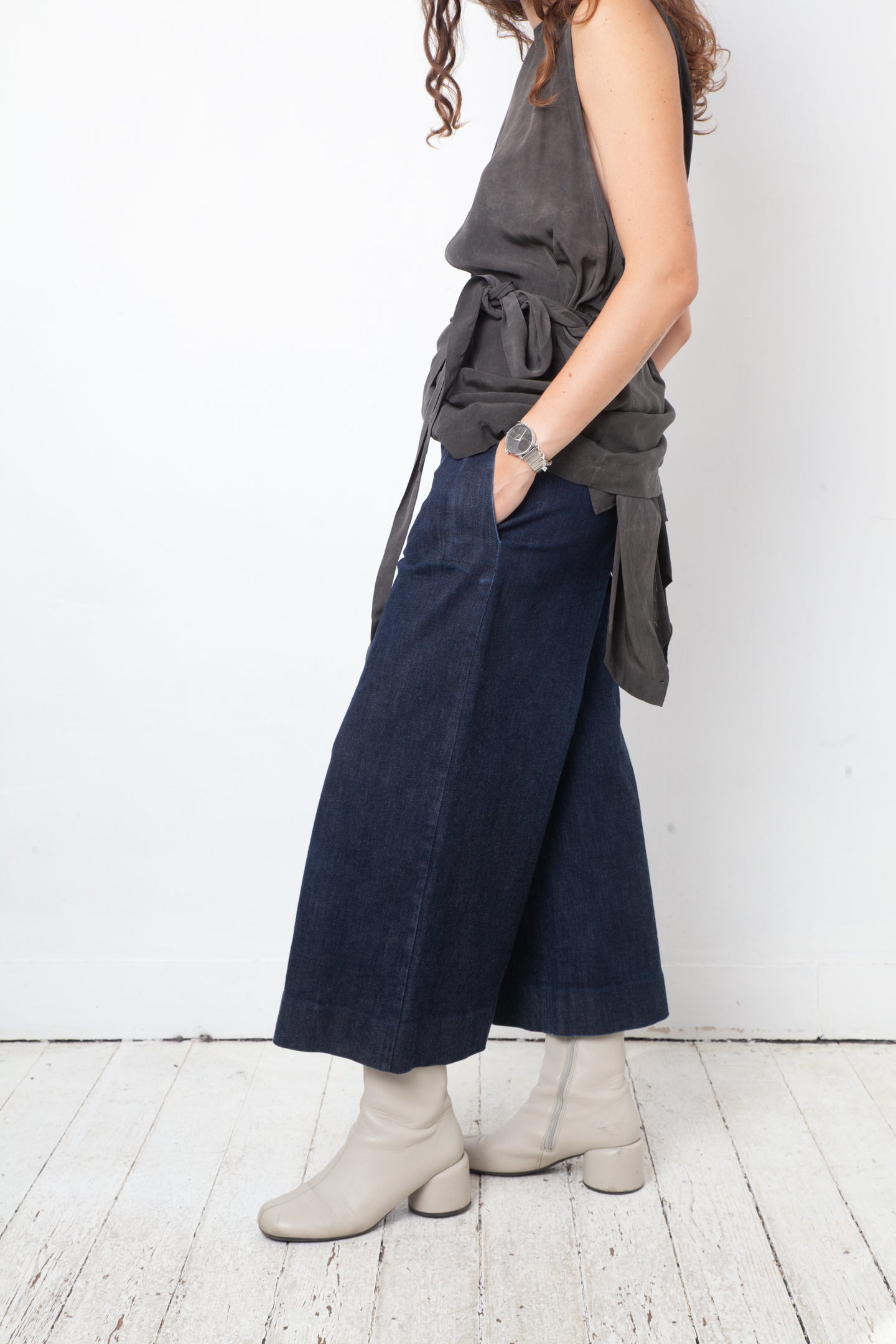 Martin Margiela 2017 denim cropped wide trousers