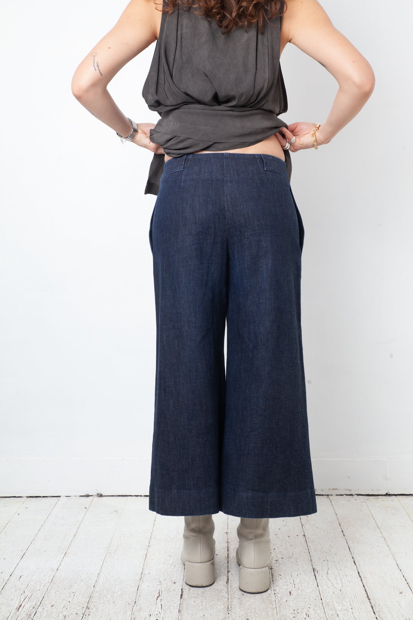 Martin Margiela 2017 denim cropped wide trousers