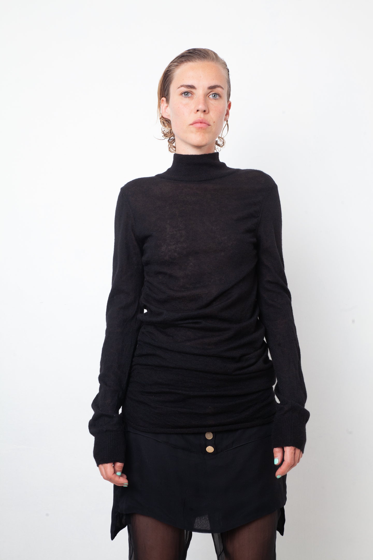 Balmain 2013 black wool slightly sheer long pullover