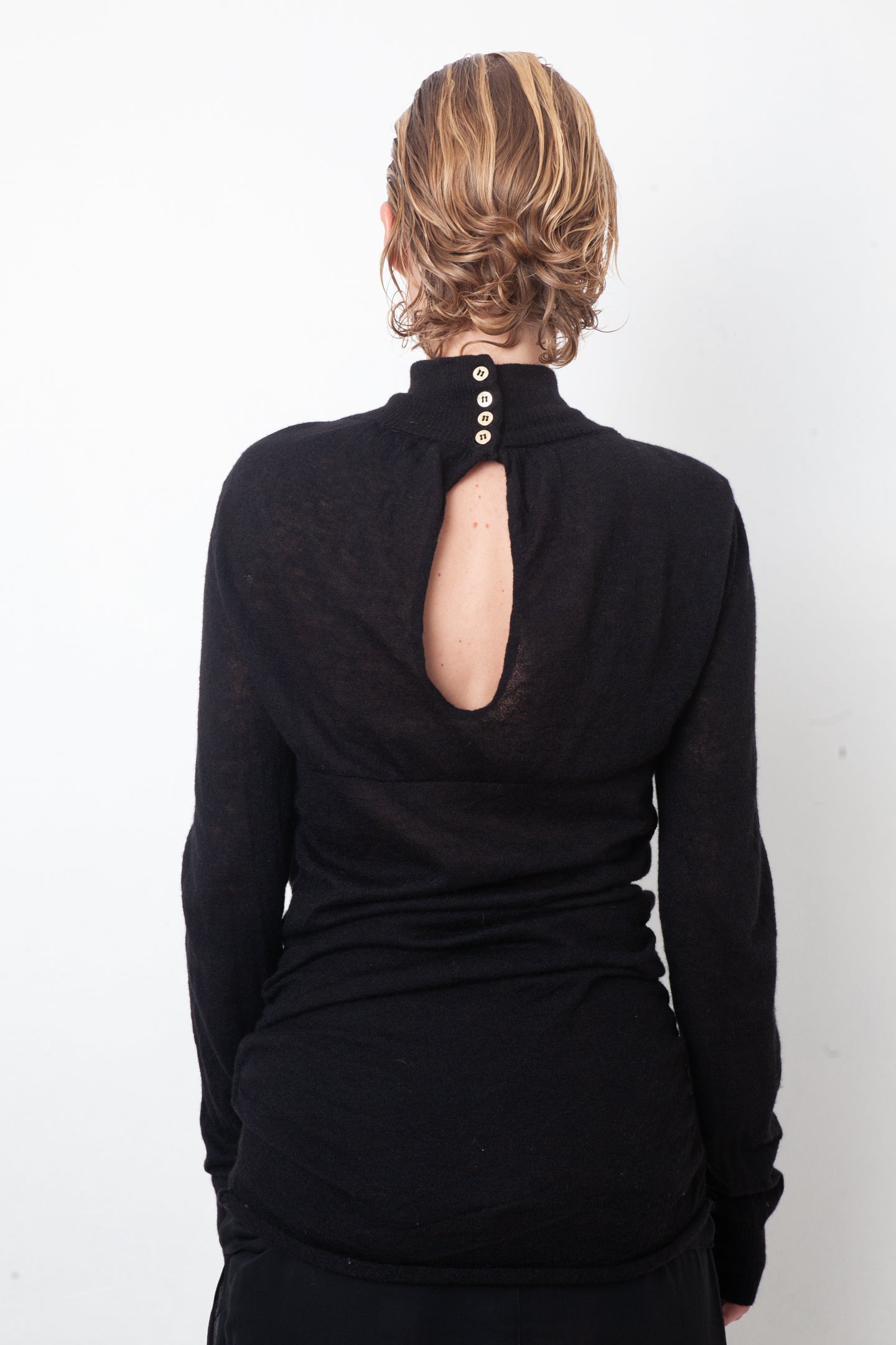 Balmain 2013 black wool slightly sheer long pullover