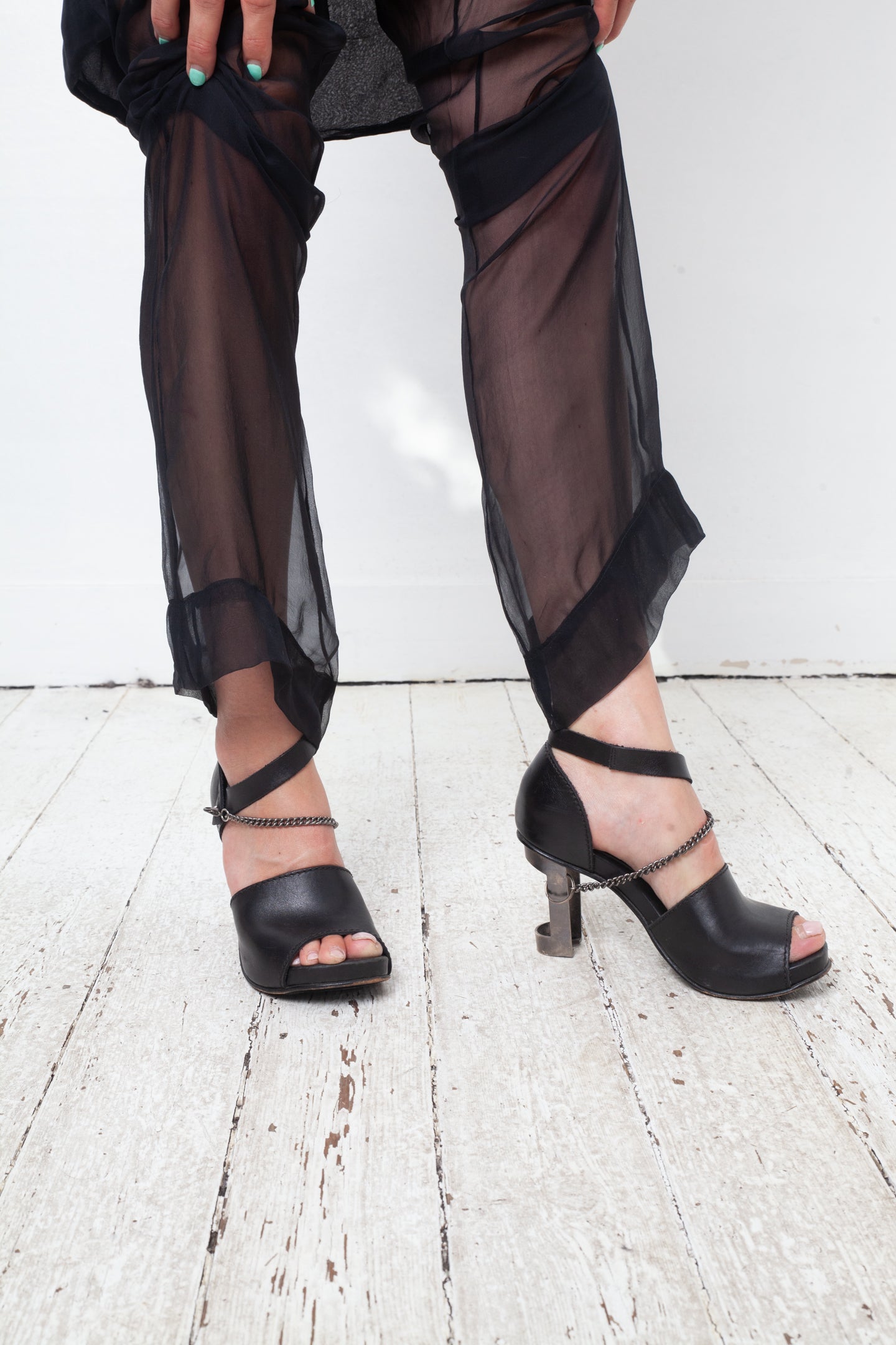 Dirk Bikkembergs 2000's open toe heels with chain and steel heel size 38