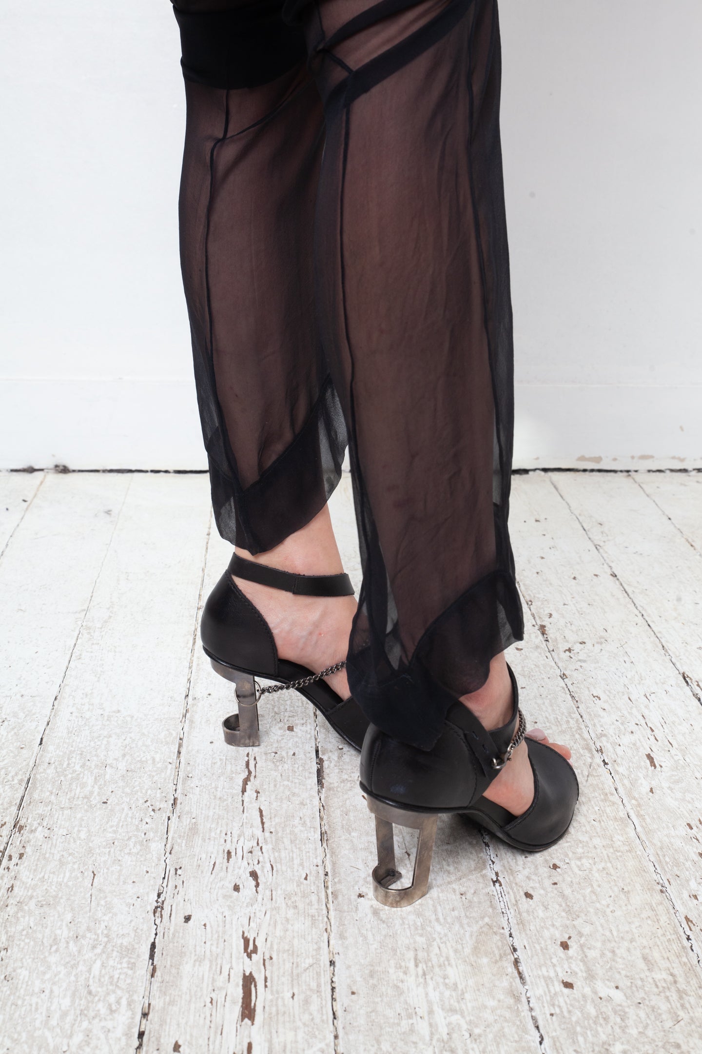 Dirk Bikkembergs 2000's open toe heels with chain and steel heel size 38