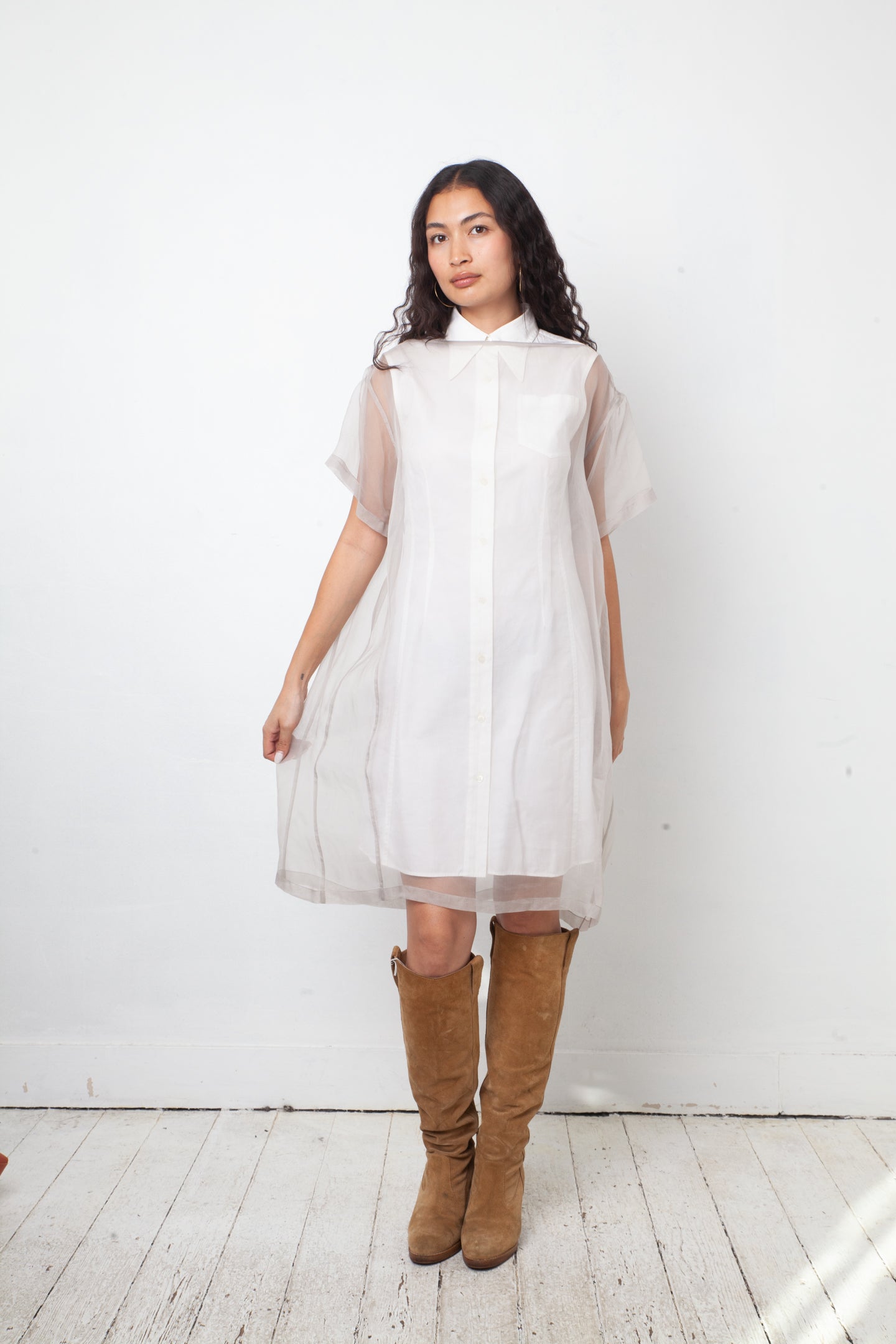 Dries van Noten 2000's double layered white cotton and sheer shirt dress