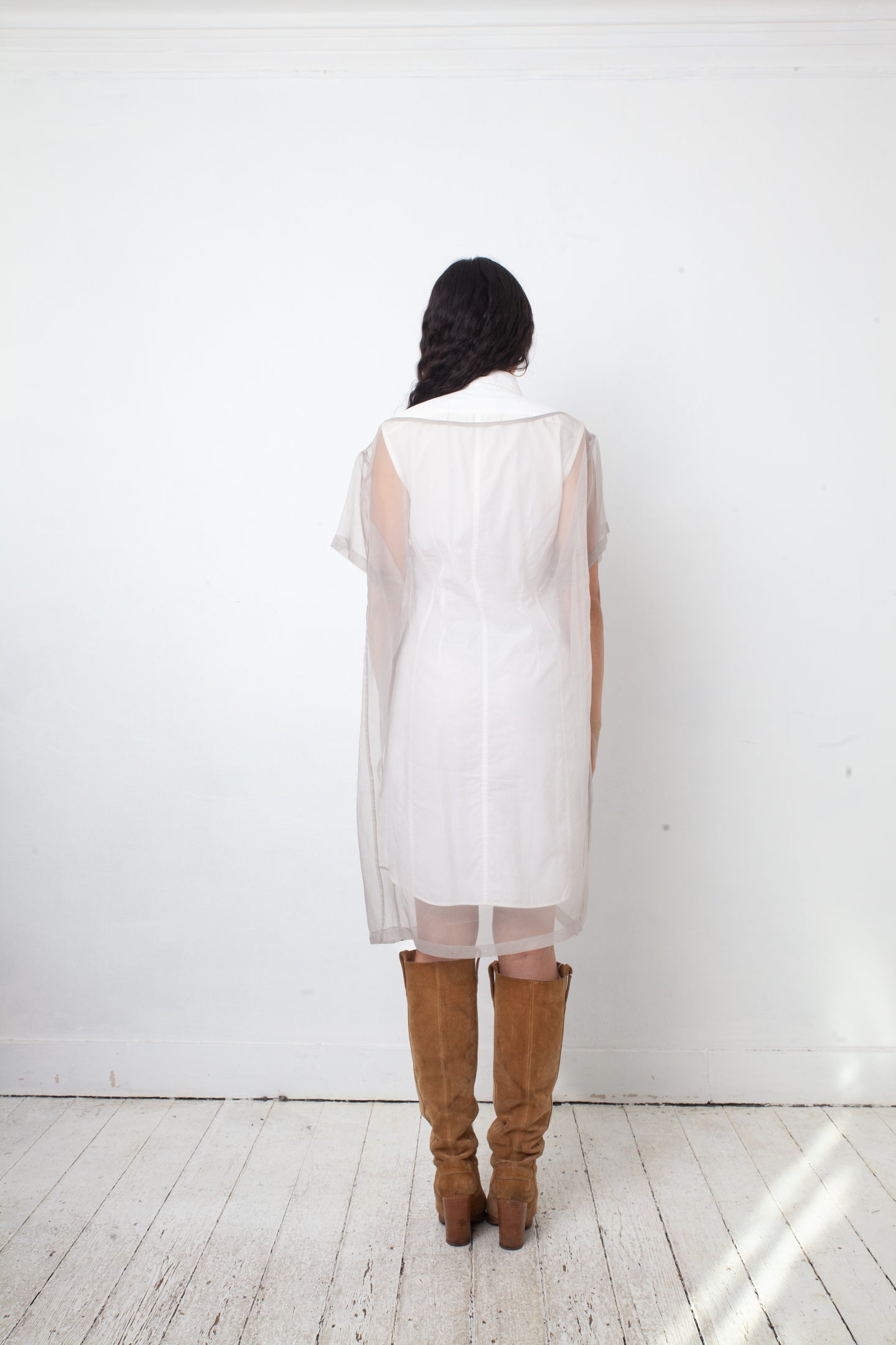 Dries van Noten 2000's double layered white cotton and sheer shirt dress