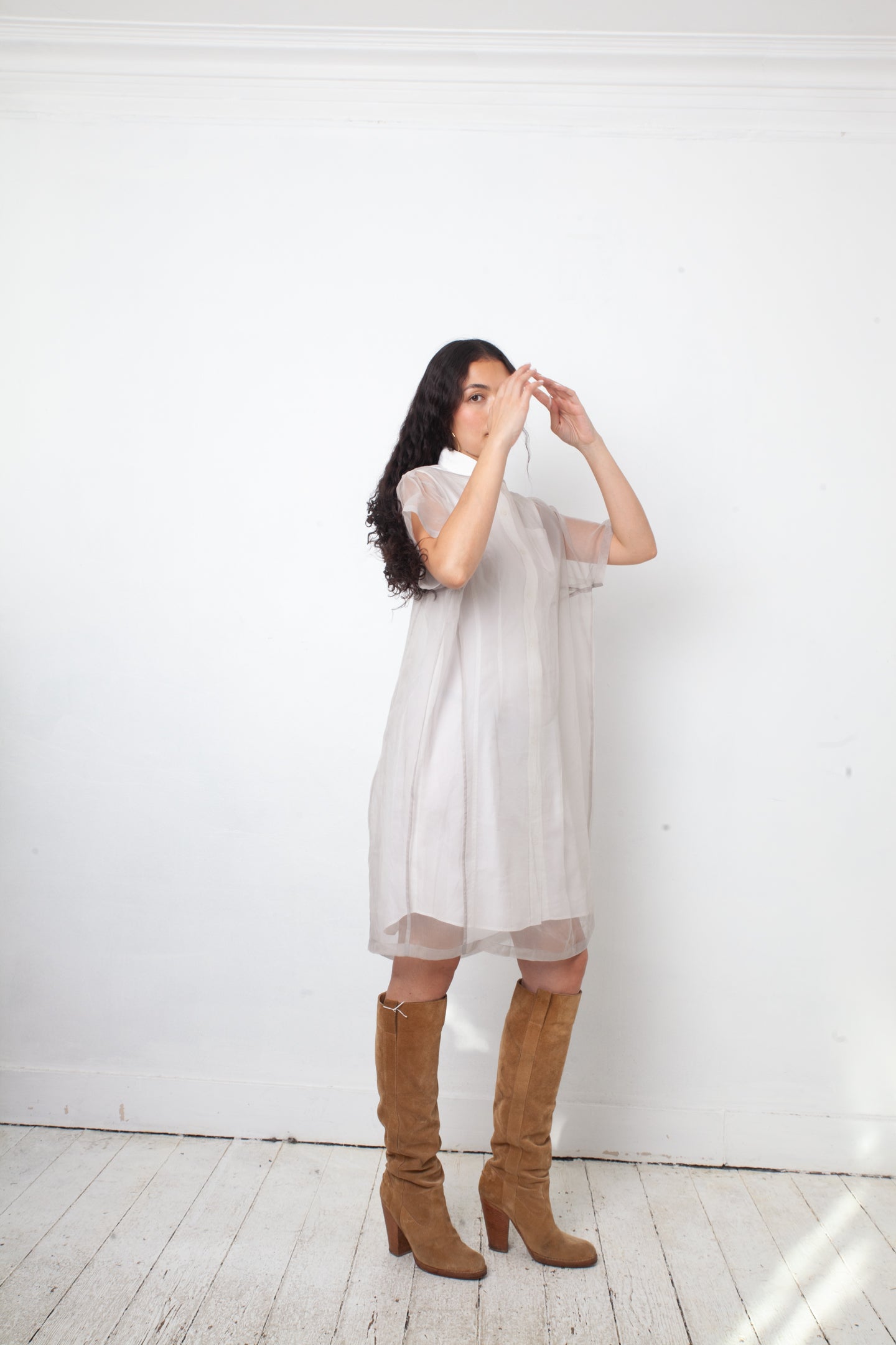 Dries van Noten 2000's double layered white cotton and sheer shirt dress