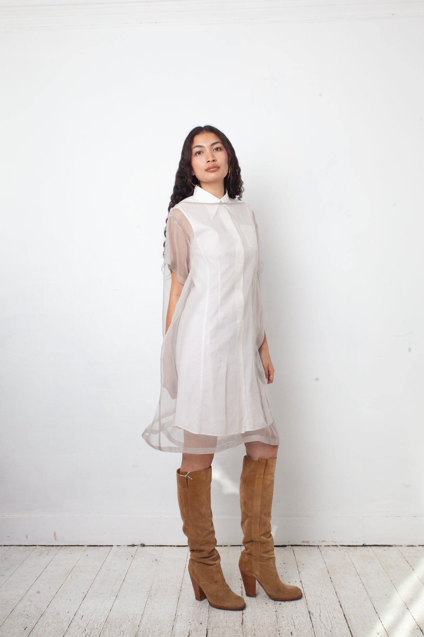 Dries van Noten 2000's double layered white cotton and sheer shirt dress