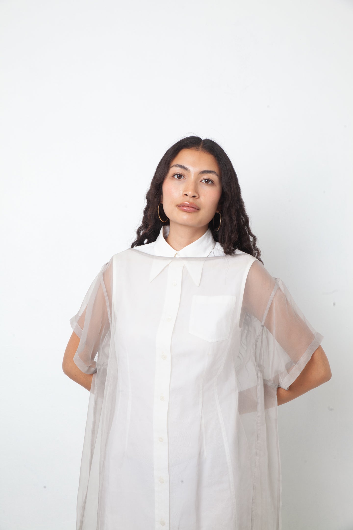 Dries van Noten 2000's double layered white cotton and sheer shirt dress