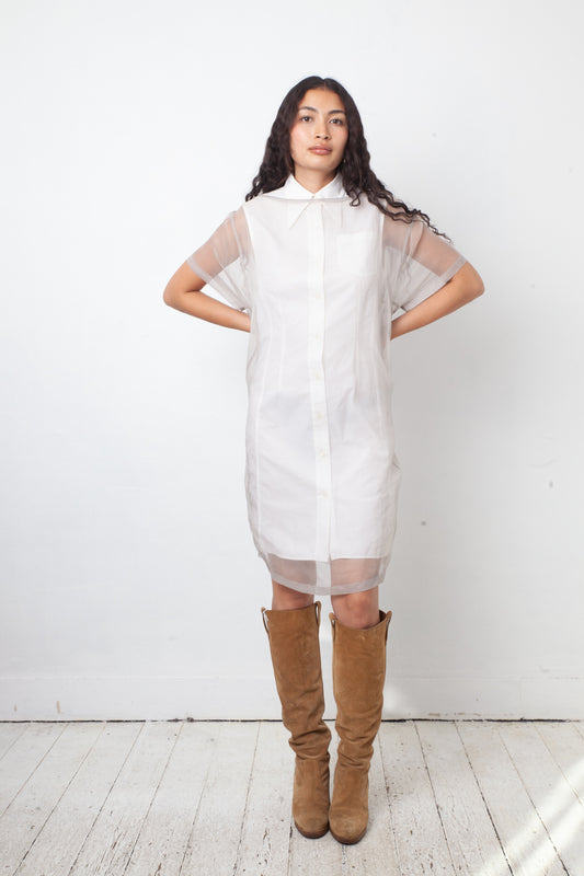 Dries van Noten 2000's double layered white cotton and sheer shirt dress