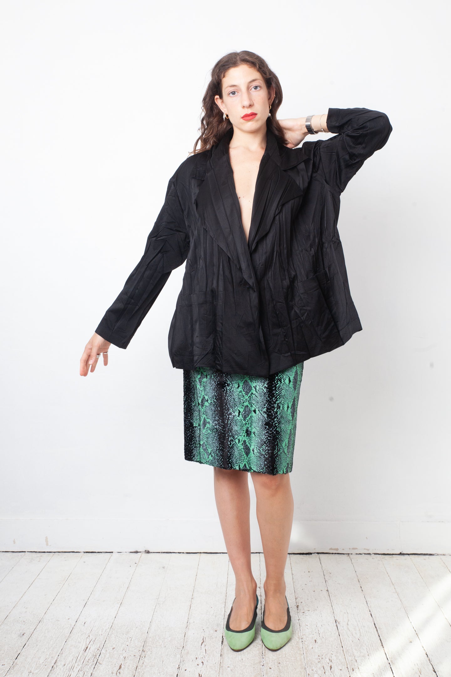 Issey Miyake 90's black pleated oversized jacket