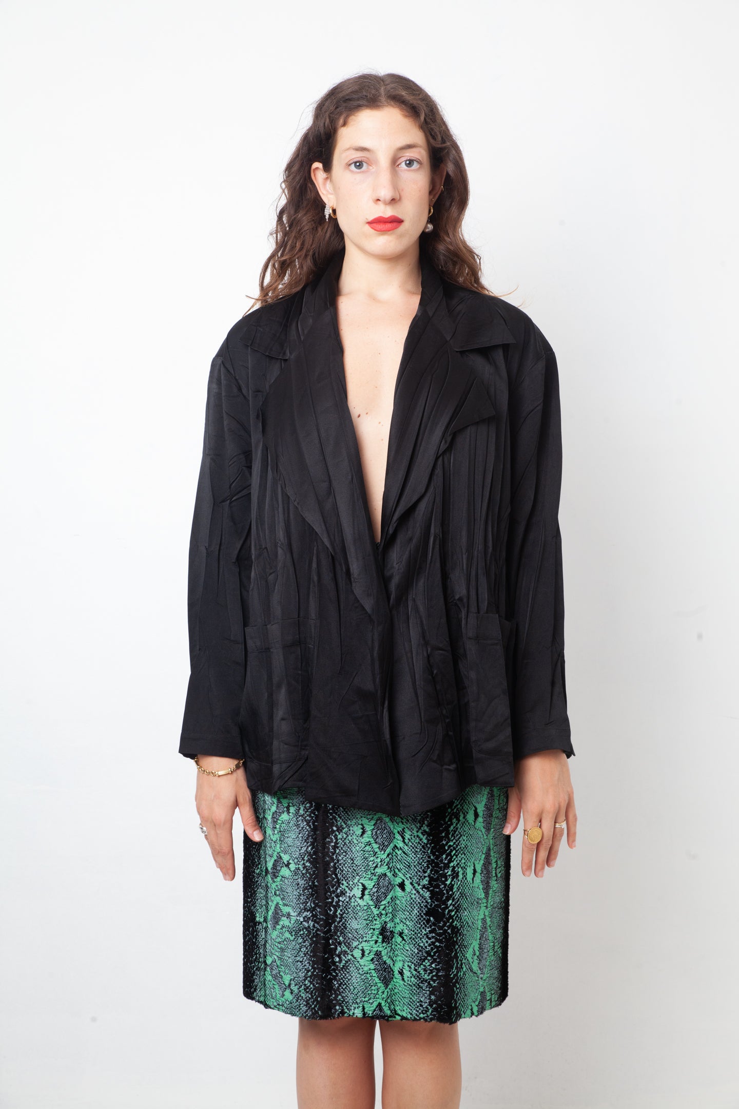 Issey Miyake 90's black pleated oversized jacket