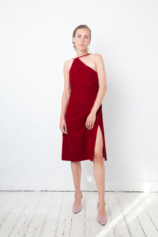 Emporio Armani 90's velvet asymmetric dress with high slit