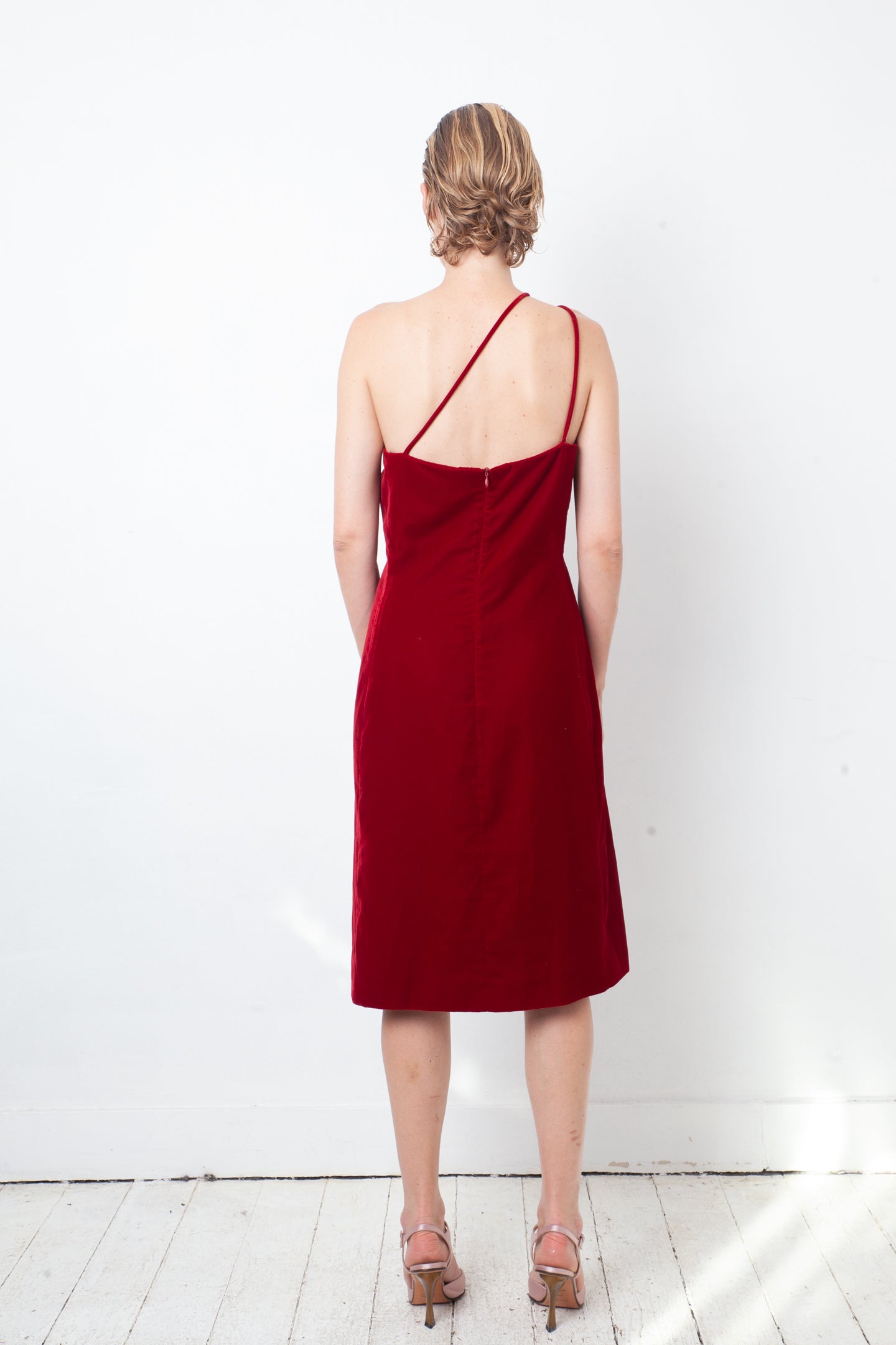 Emporio Armani 90's velvet asymmetric dress with high slit