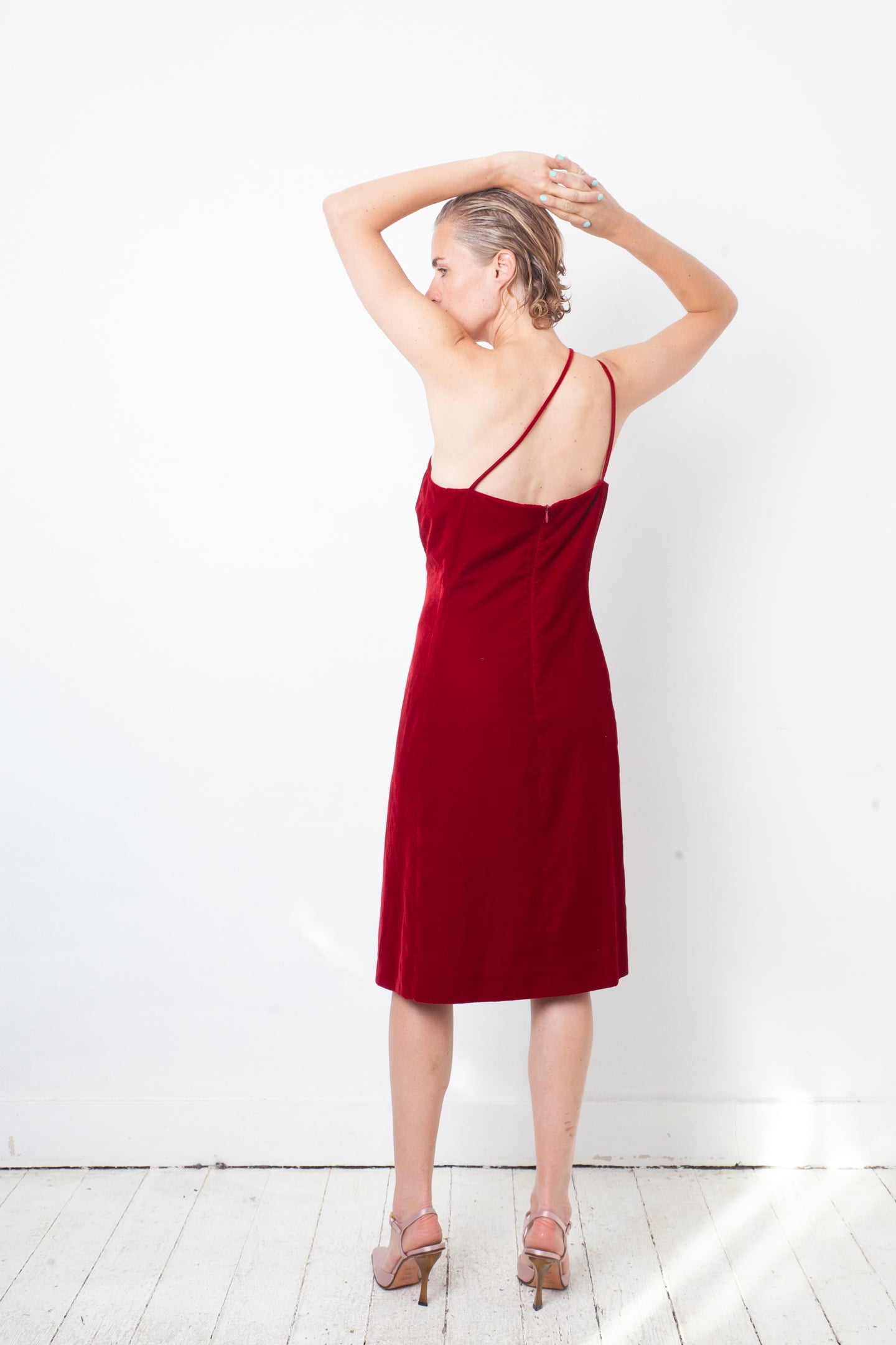 Emporio Armani 90's velvet asymmetric dress with high slit