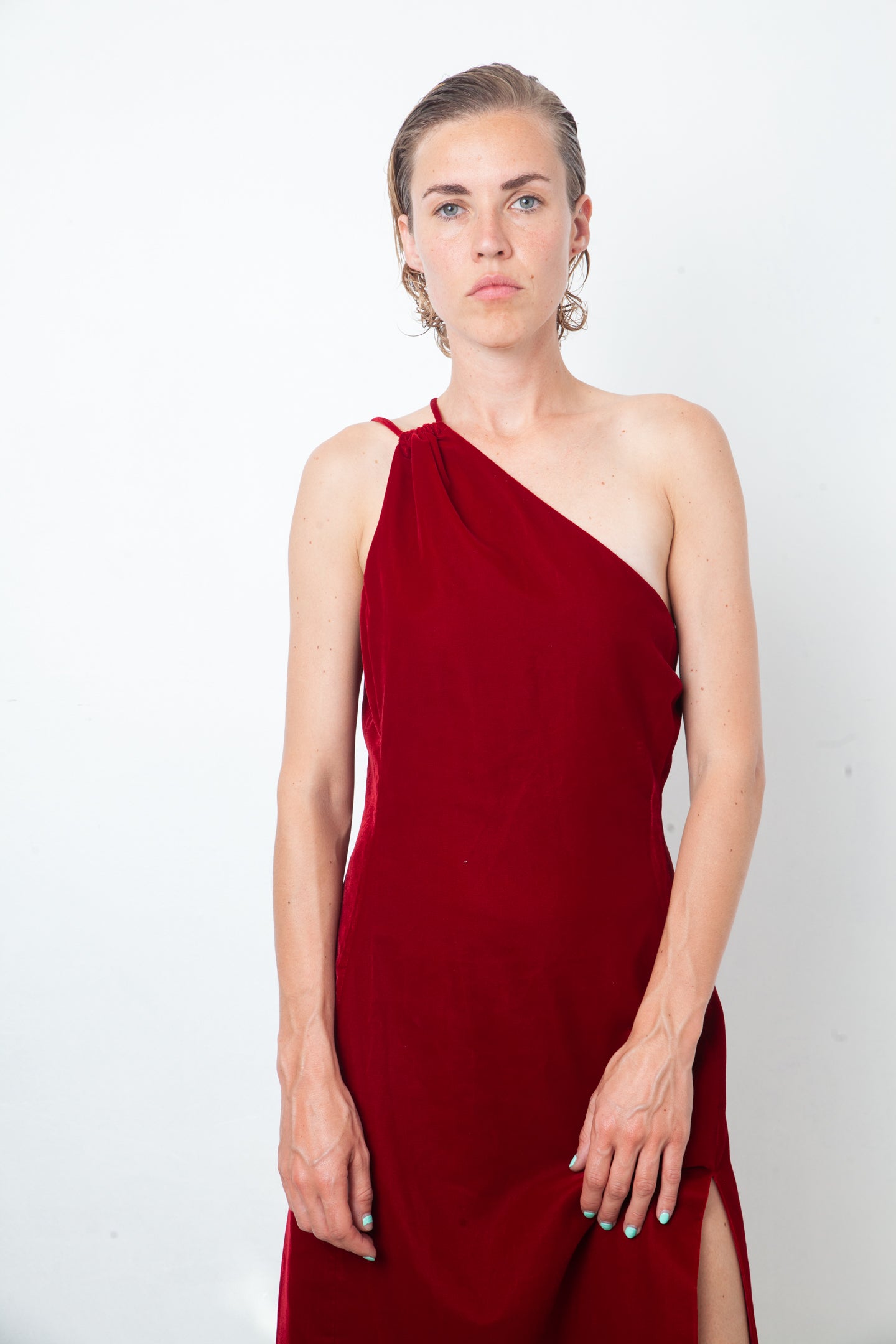Emporio Armani 90's velvet asymmetric dress with high slit