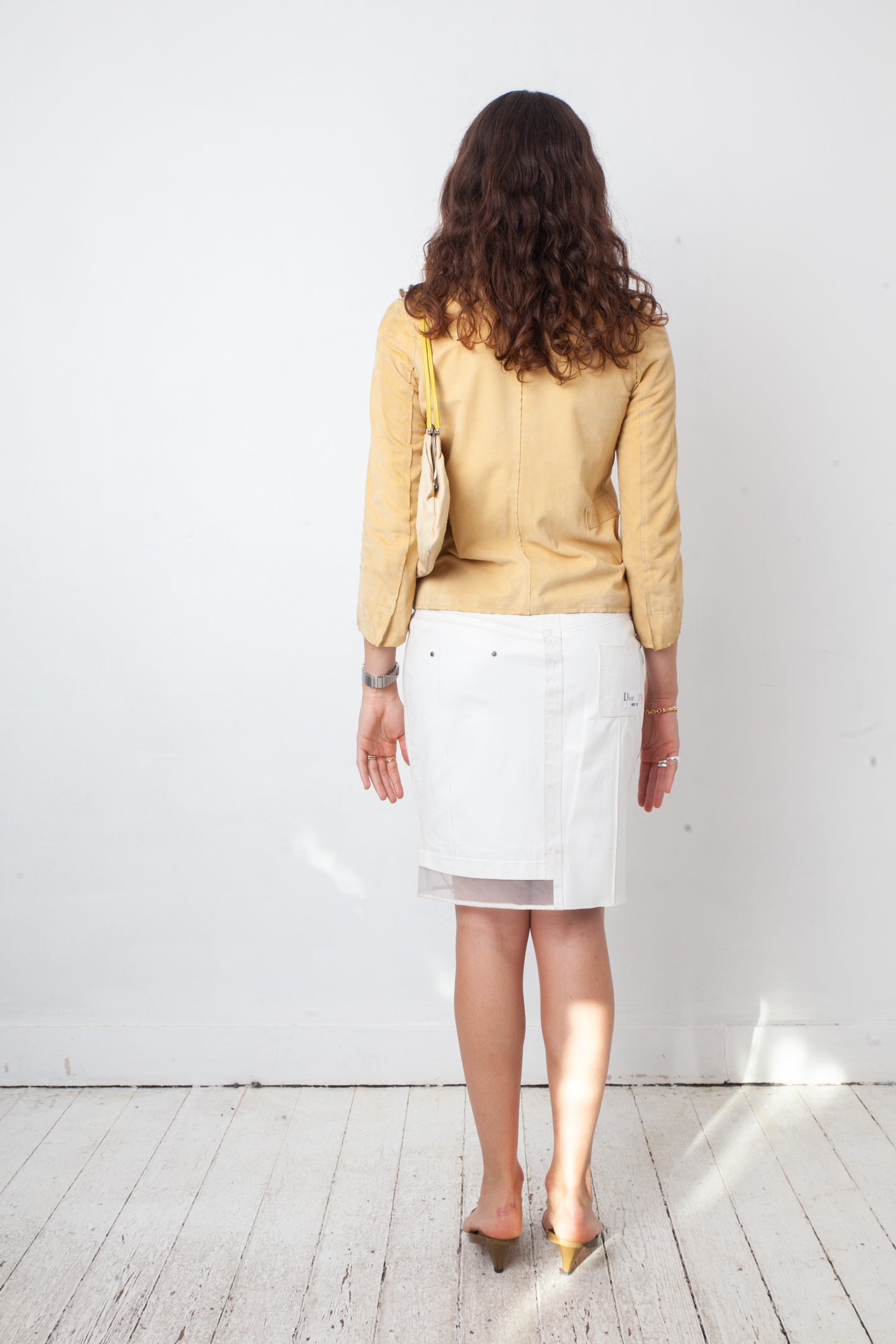 Dior 2000's white leather prototype pencil skirt with mesh detail