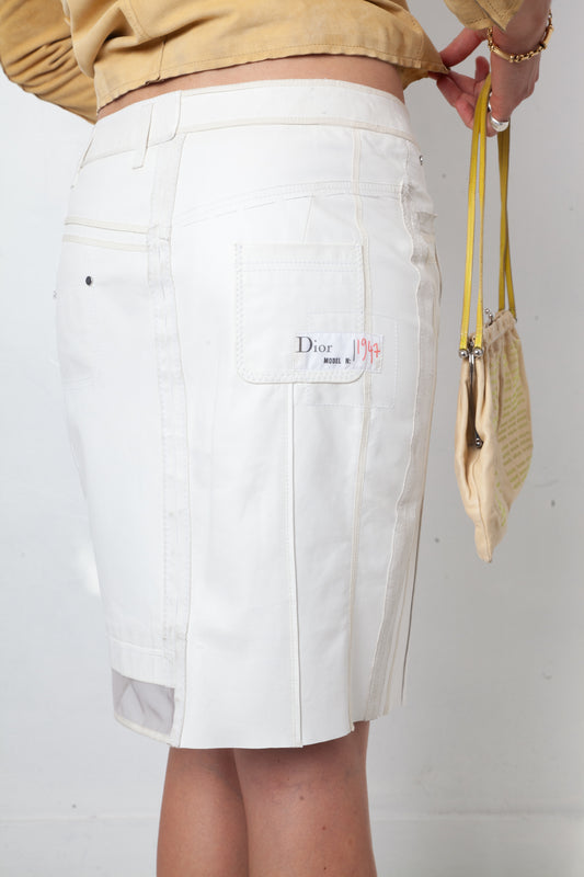 Dior 2000's white leather prototype pencil skirt with mesh detail