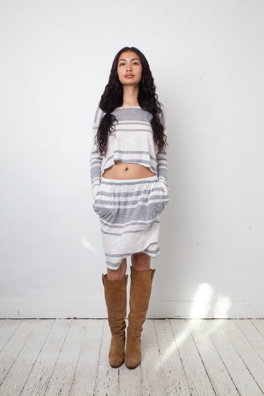 Margiela MM6 2012 striped grey and white cotton dress with waist cut out